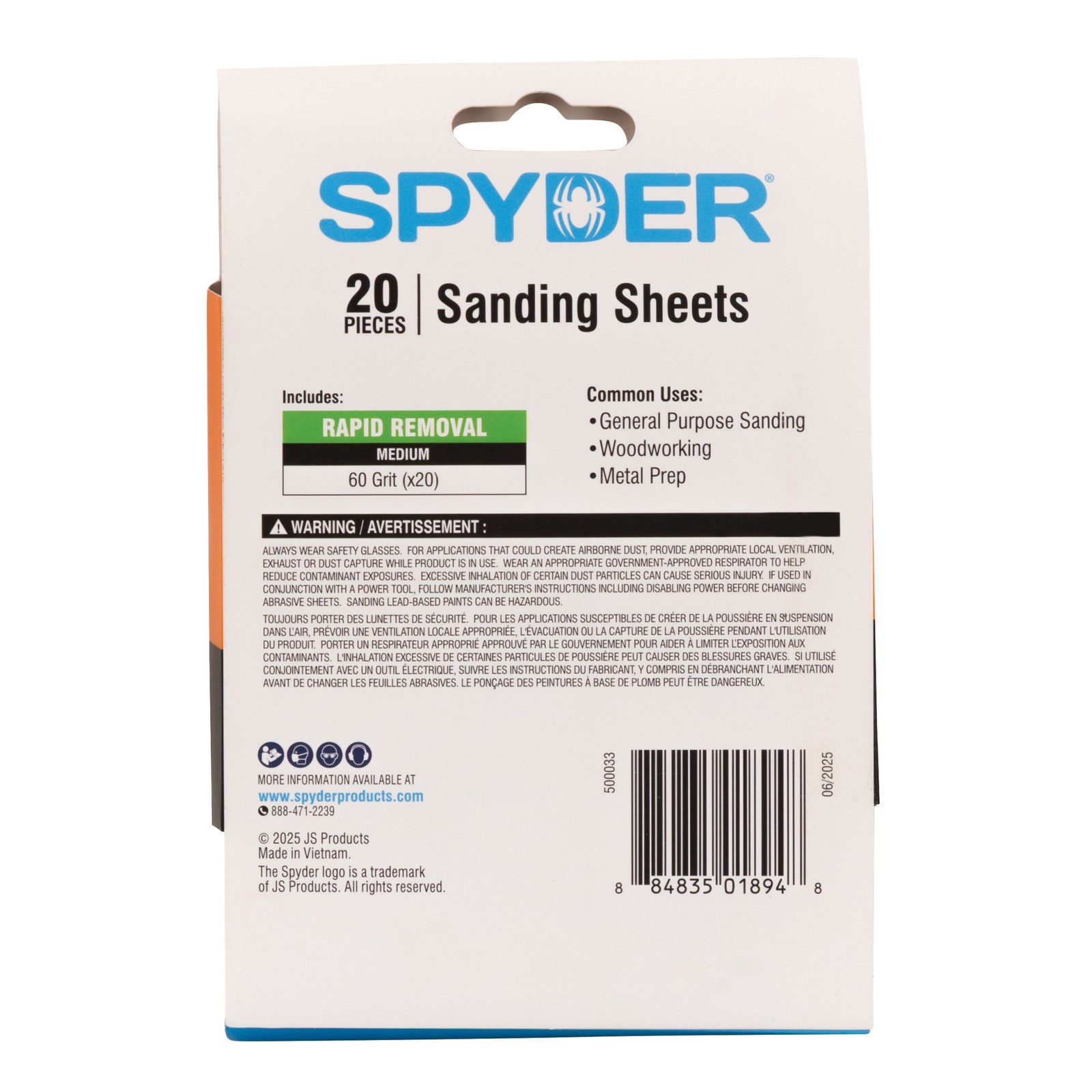 Spyder 4.5 in. x 5.5 in. 60 Grit Aluminum Oxide Sanding Sheets 20-Pack 500033