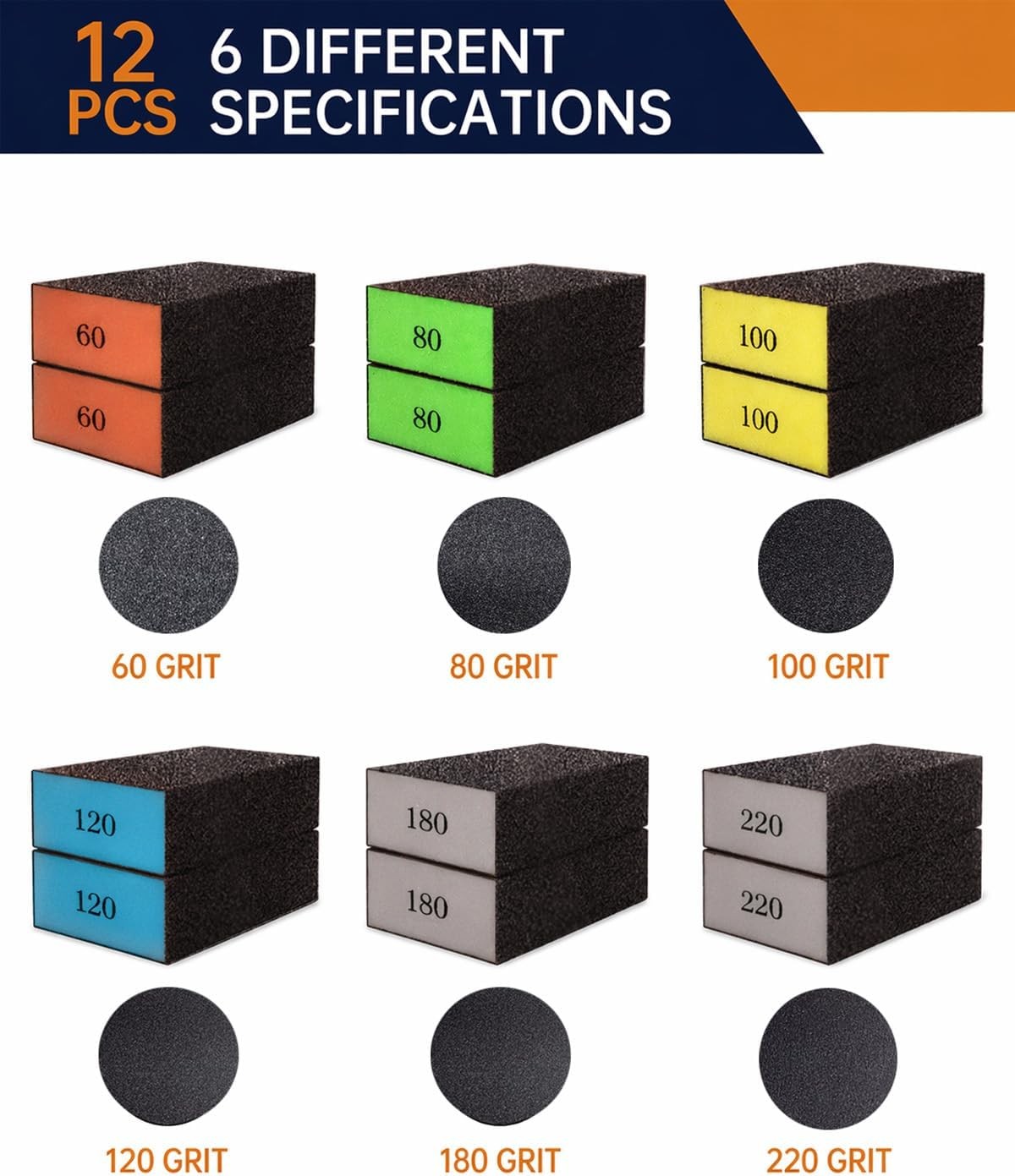 12-Pack Sanding Sponge Set, Sanding Block Assorted Grit 60/80/100/120/180/220,