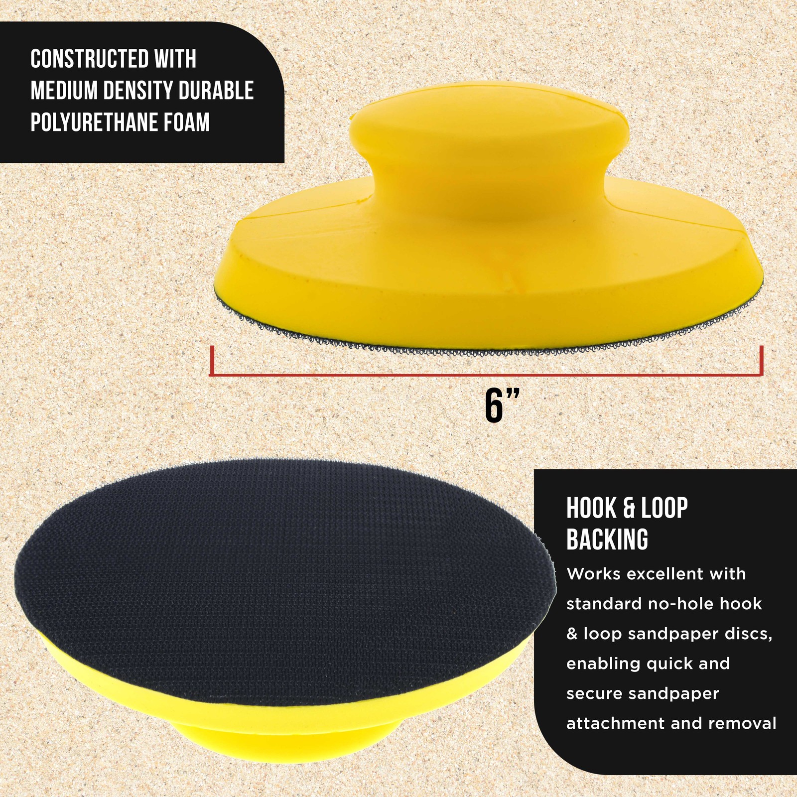 2ea 6″ Round-Shaped Hand Sanding Block Pads for Hook & Loop and PSA 6″ DA Discs