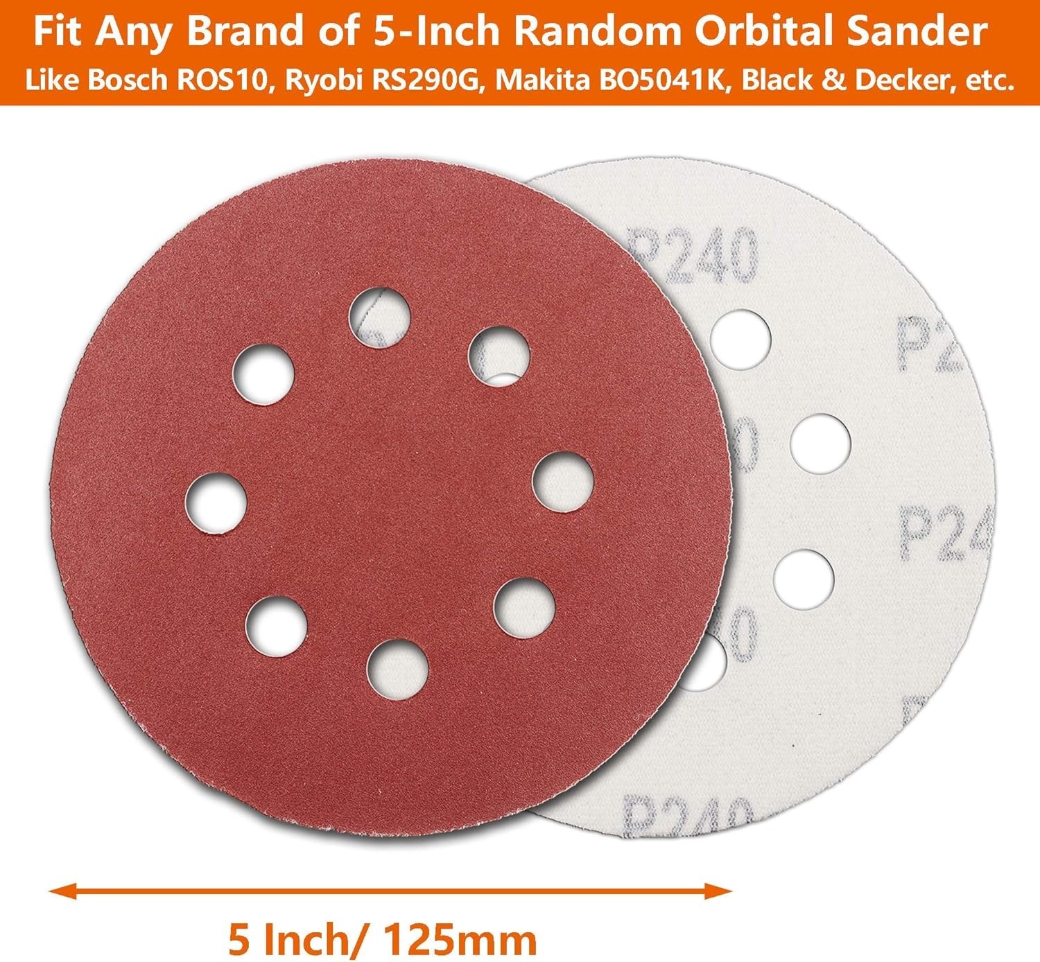 Professional 5 Inch Sandpaper Discs 60 Pcs, Aluminum Oxide for Orbital Sanders
