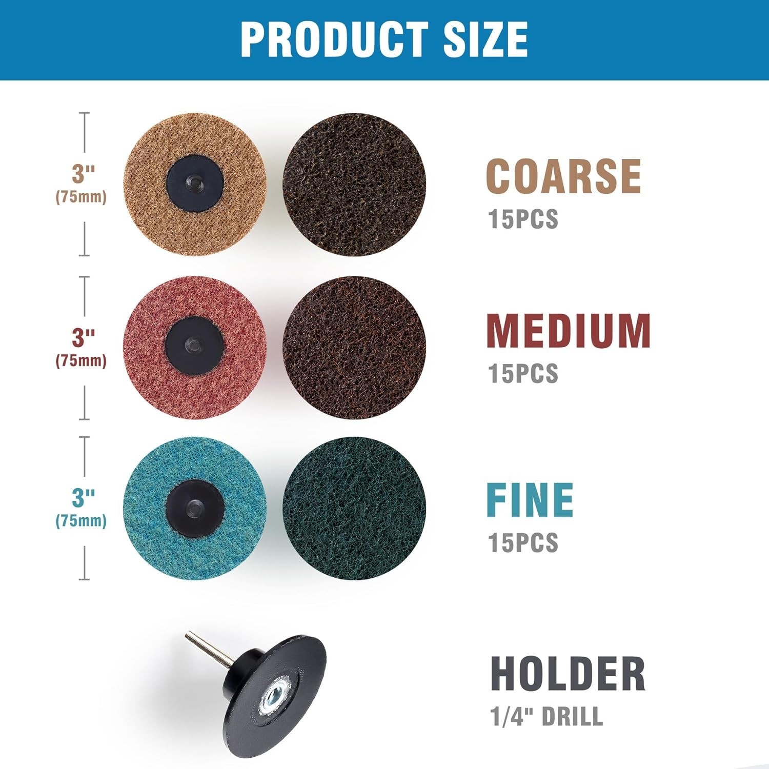45Pcs Sanding Disc 3 Inch Quick Change Discs 1Pcs 1/4” Shank Holder Fine Medi…