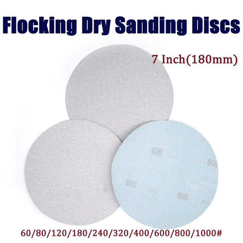 180mm-7″Inch Flocking Dry Sanding Discs Hook and Loop Sandpaper Pads White Sand