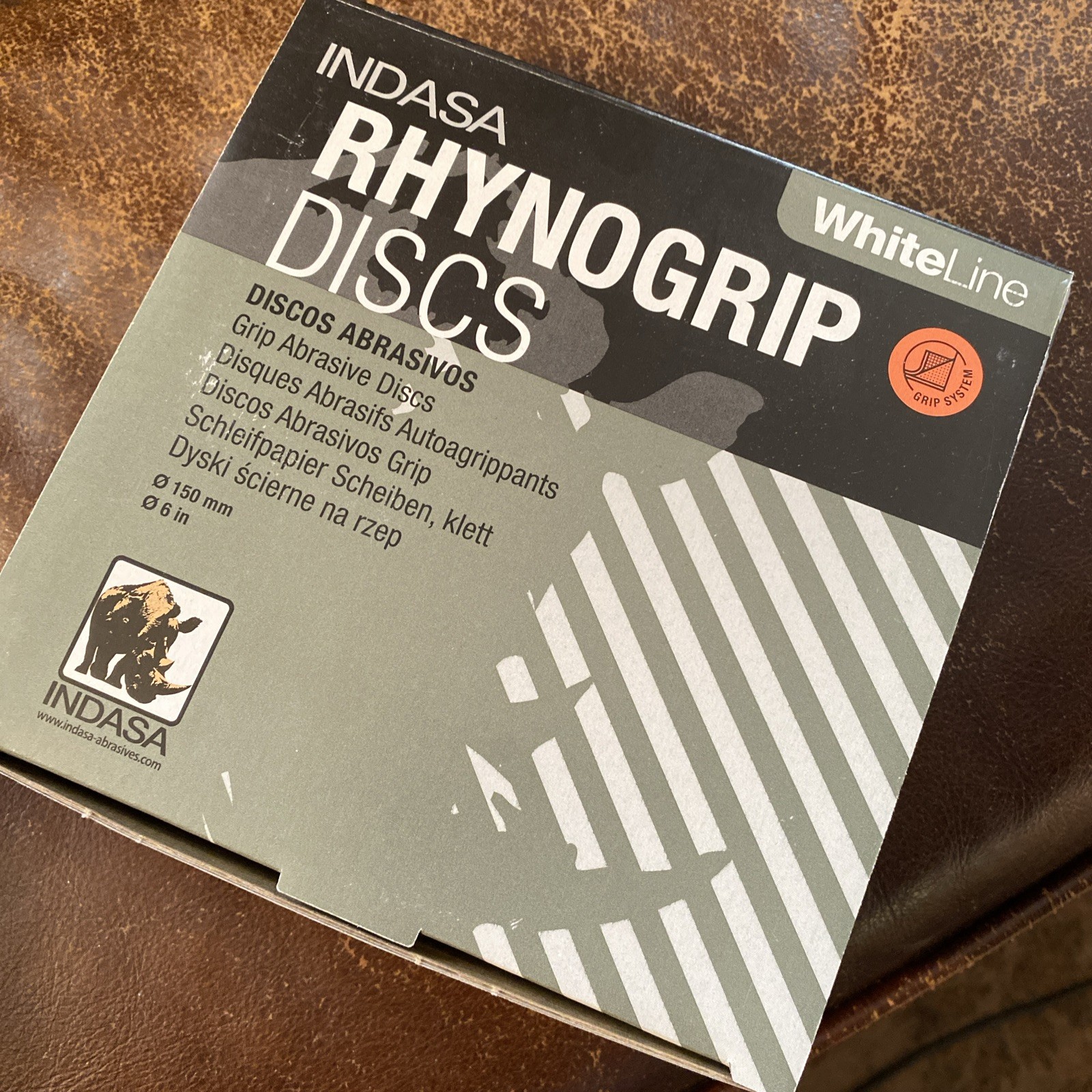 Indasa RhynoGrip Discs White Line P500 6″ Grip Abrasive Discs Box of 50 61-500
