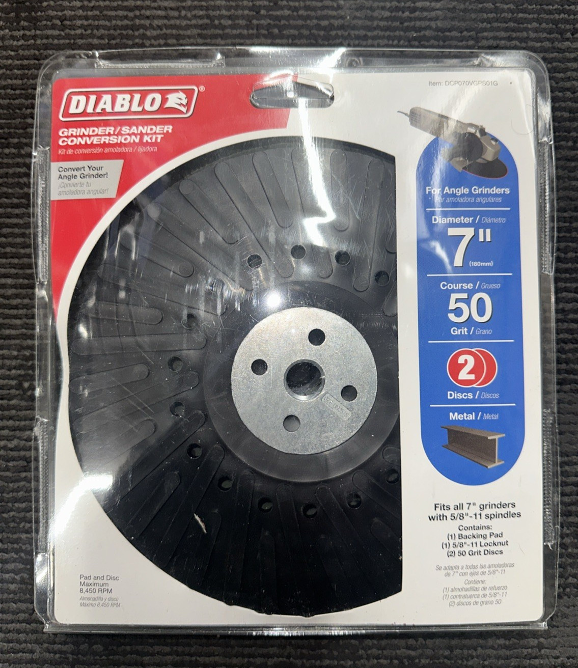 Diablo 7″ Metal Grinder/Sander Conversion Kit 2 Discs 50 Grit DCP070VGPS01G