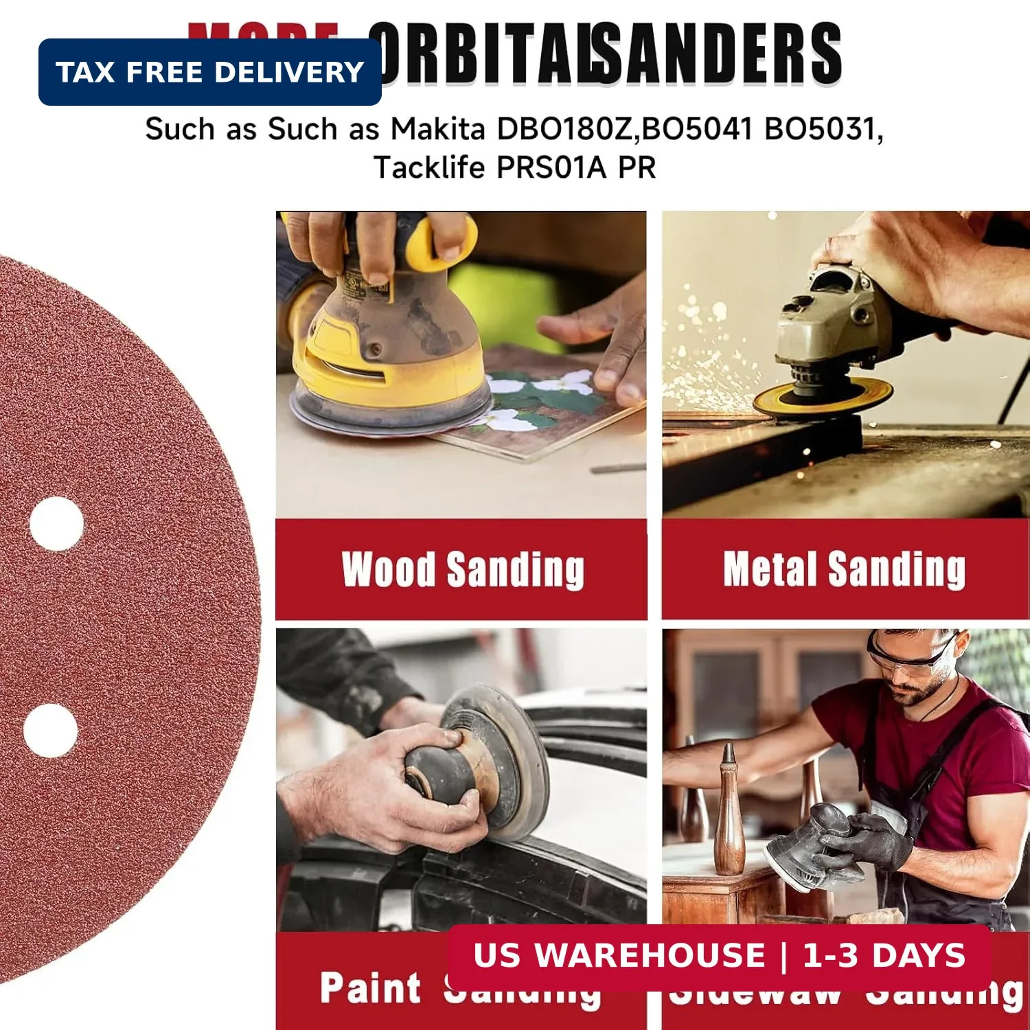 100 PCS 6 Inch Sanding Discs, 6 Hole Hook and Loop Sandpaper 60 80 120 240 400 G