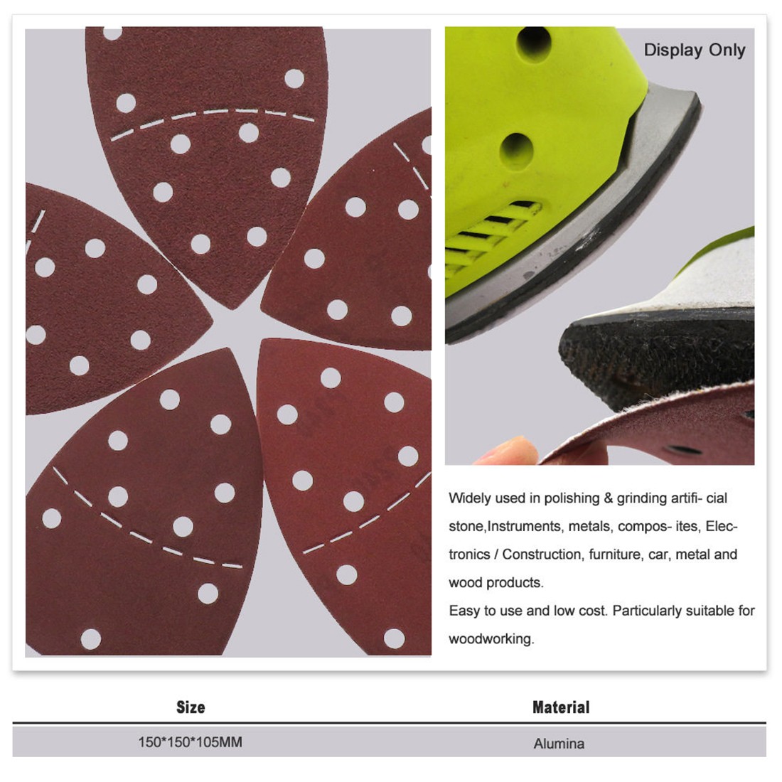 P40-P320 Sanding Sheets Hook&Loop Triangle Palm Sander Pads Sandpaper 11 Hole