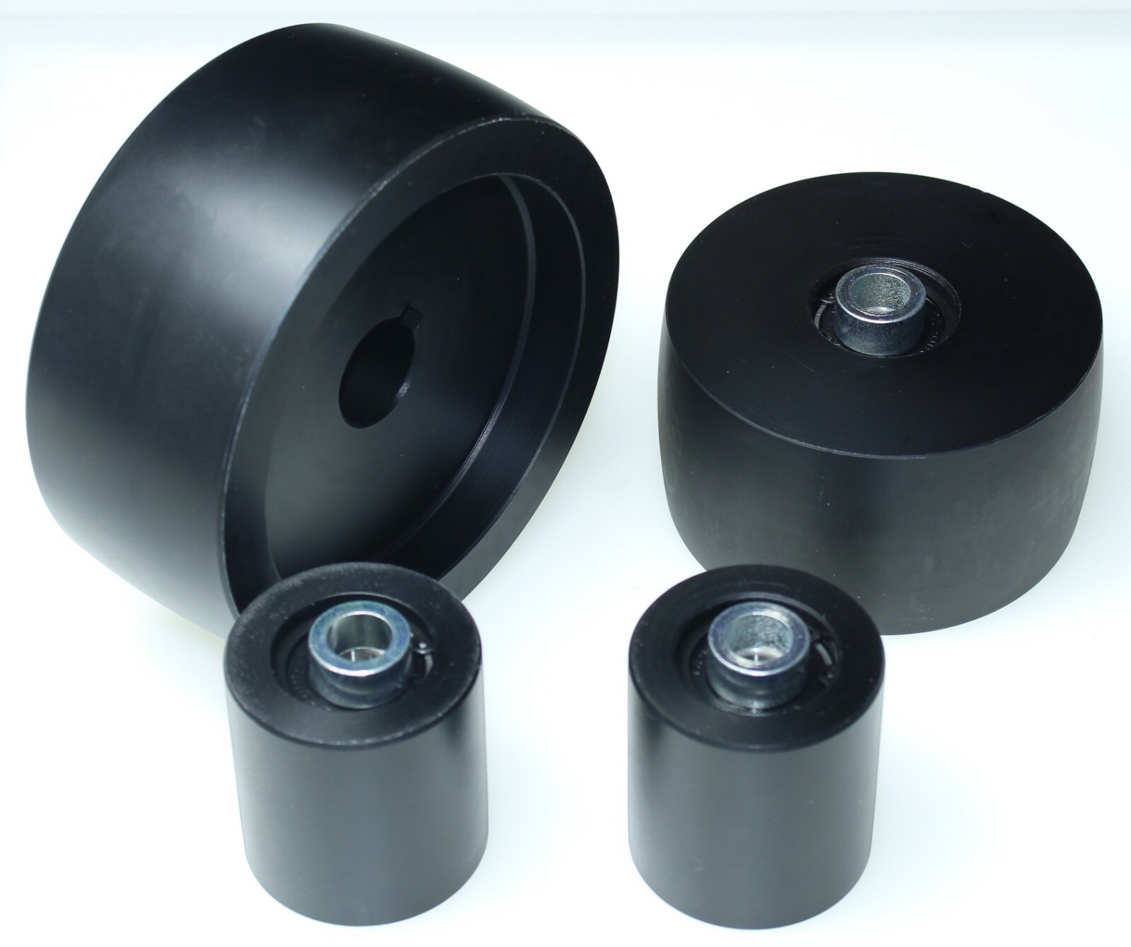 CNC Machined Belt Grinder wheel set 5″ Drive-24 mm shaft, 4″ tracking, 2″ Idler