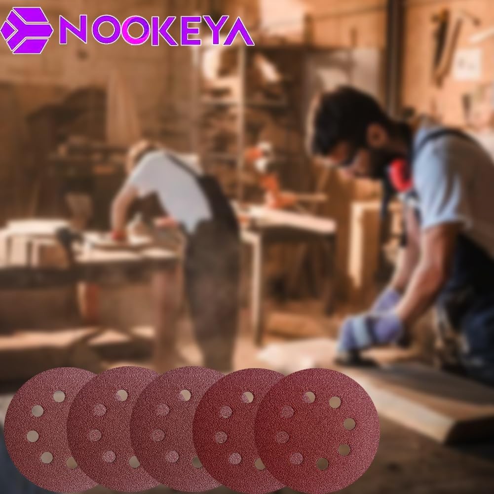 100pcs Sanding Discs Set, 5-Inch 8-Hole Hook and Loop Sandpaper 40 60 80 120