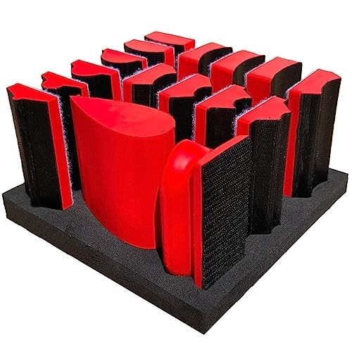16-Piece Hand Sanding Block Set – Contoured Profile, Hook & Loop, Assorted Shape