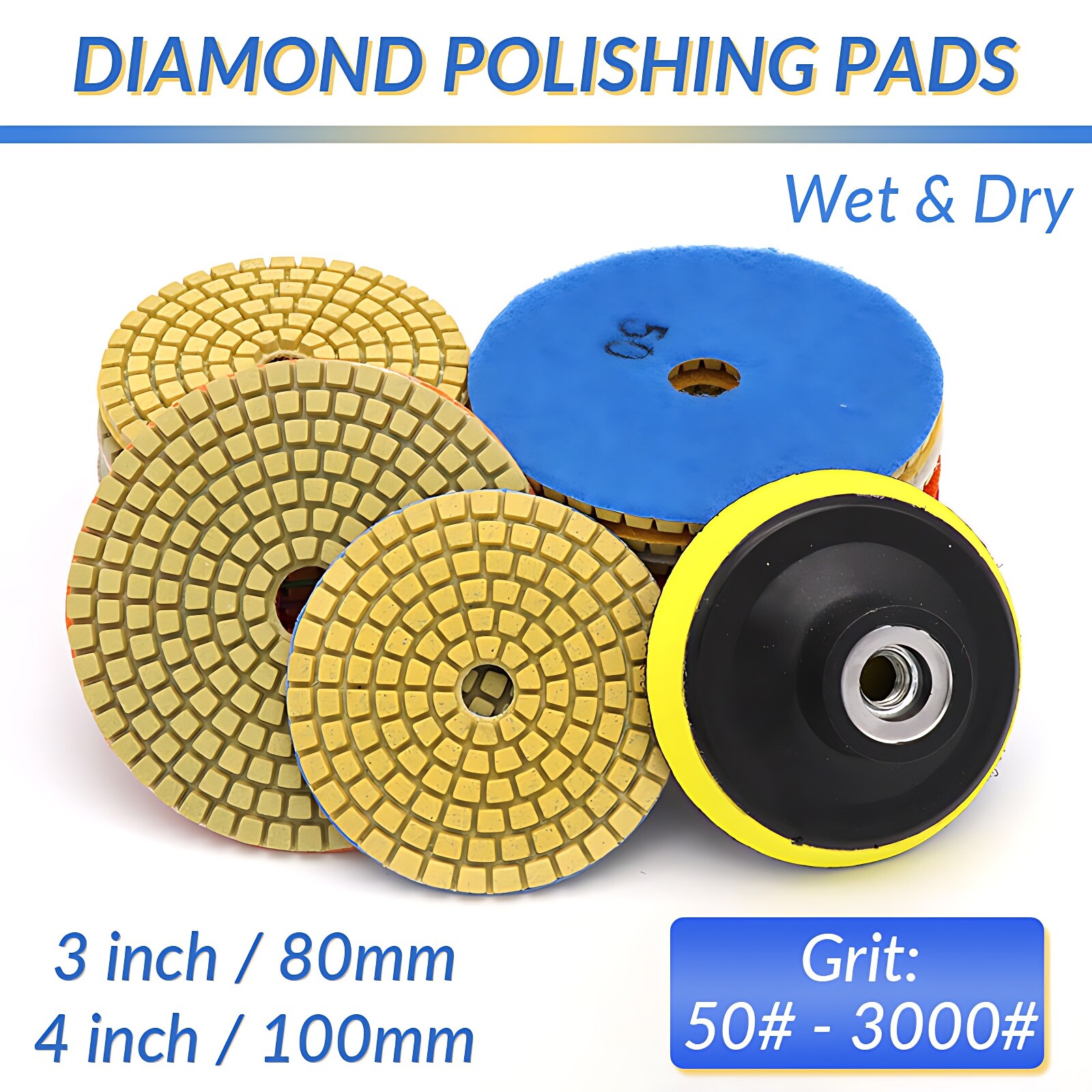 Diamond Polishing Pads 3″ 4″ Wet Dry Granite Concrete Marble Glass Stone Sanding