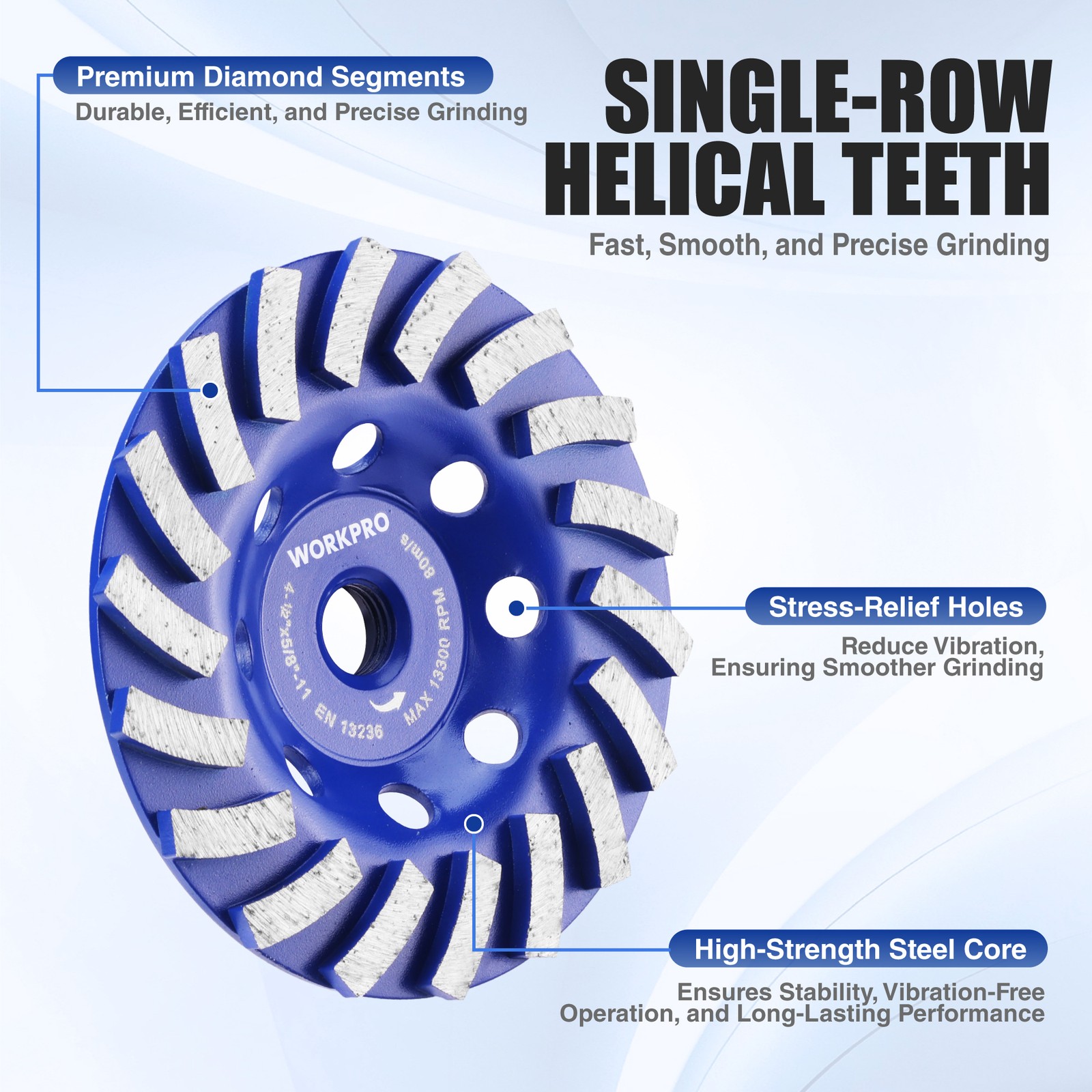 WORKPRO 4.5 Inch Diamond Wheel Cold Pressed Segmented Spiral Turbo Grinding Disc