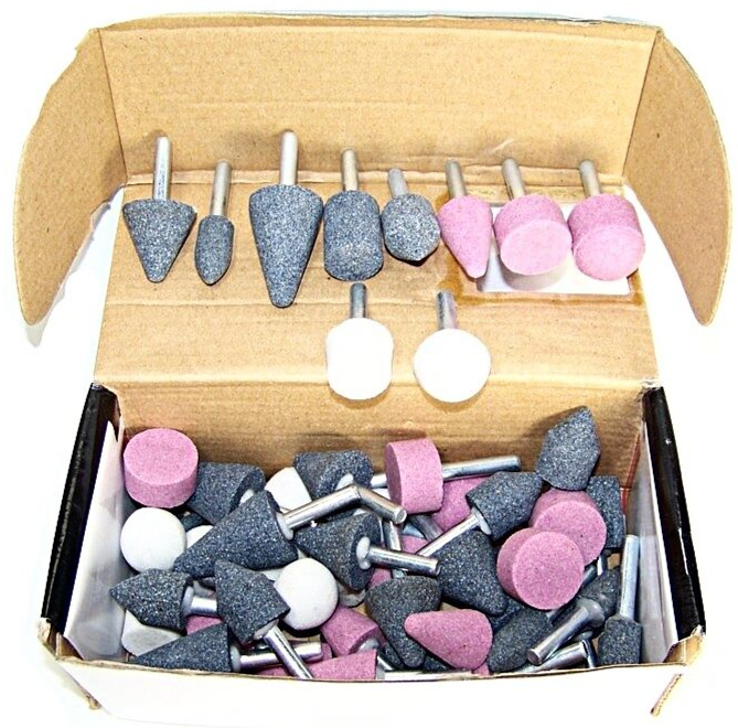 50 pc Mounted Stone Point Assortment 1/4″ Shank Grinding Wheel Polish Deburr Set