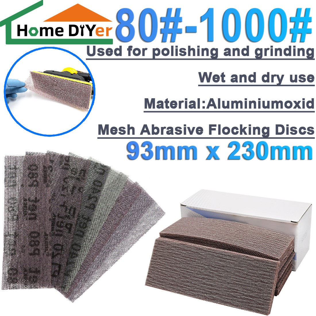 Hook & Loop Sandpaper 93x230mm Dry Mesh Abrasive Flocking Sheets 80-1000 Grit
