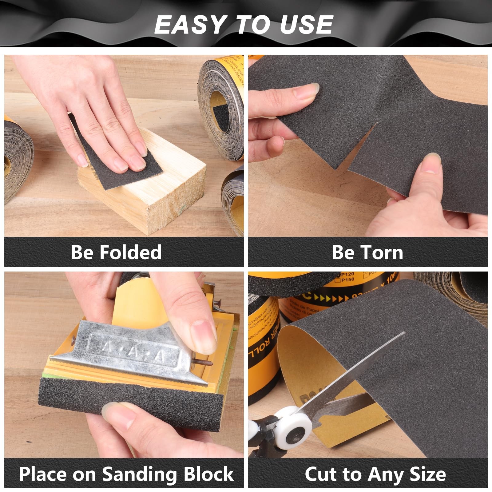 Shineboc 1000 Grit Sandpaper Roll, 3-2/3″ Wide 11 Yard Wet 3.6 inch, Black