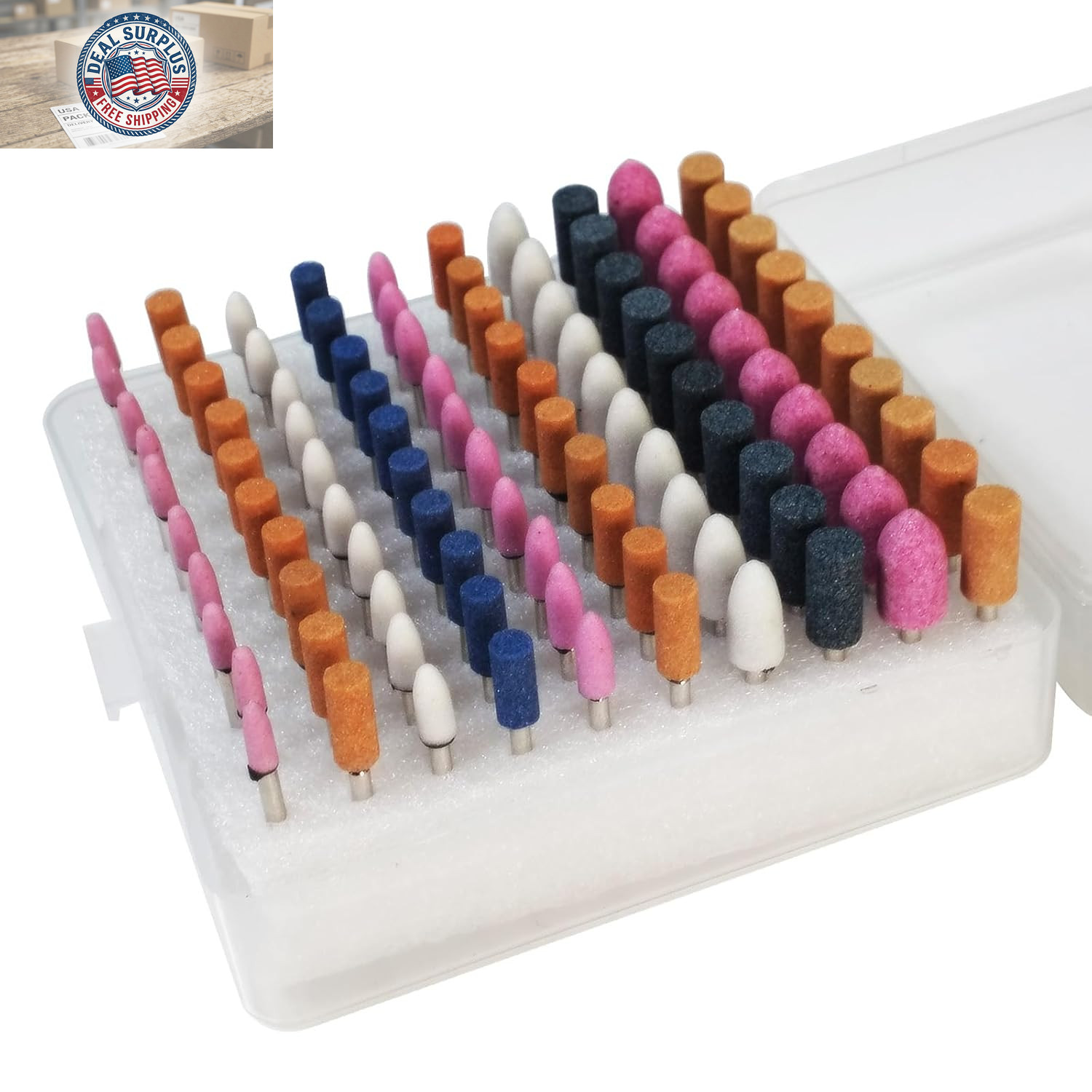 100 Pcs Grinding Stones Sets – 1/8” Shank Assorted Abrasive Stone Mounted Grind