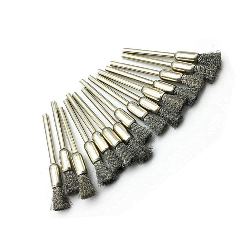 15 Pcs Pen Shape Stainless Steel Wire Brushes Wheel 1/8” Mandrel Rust Silver