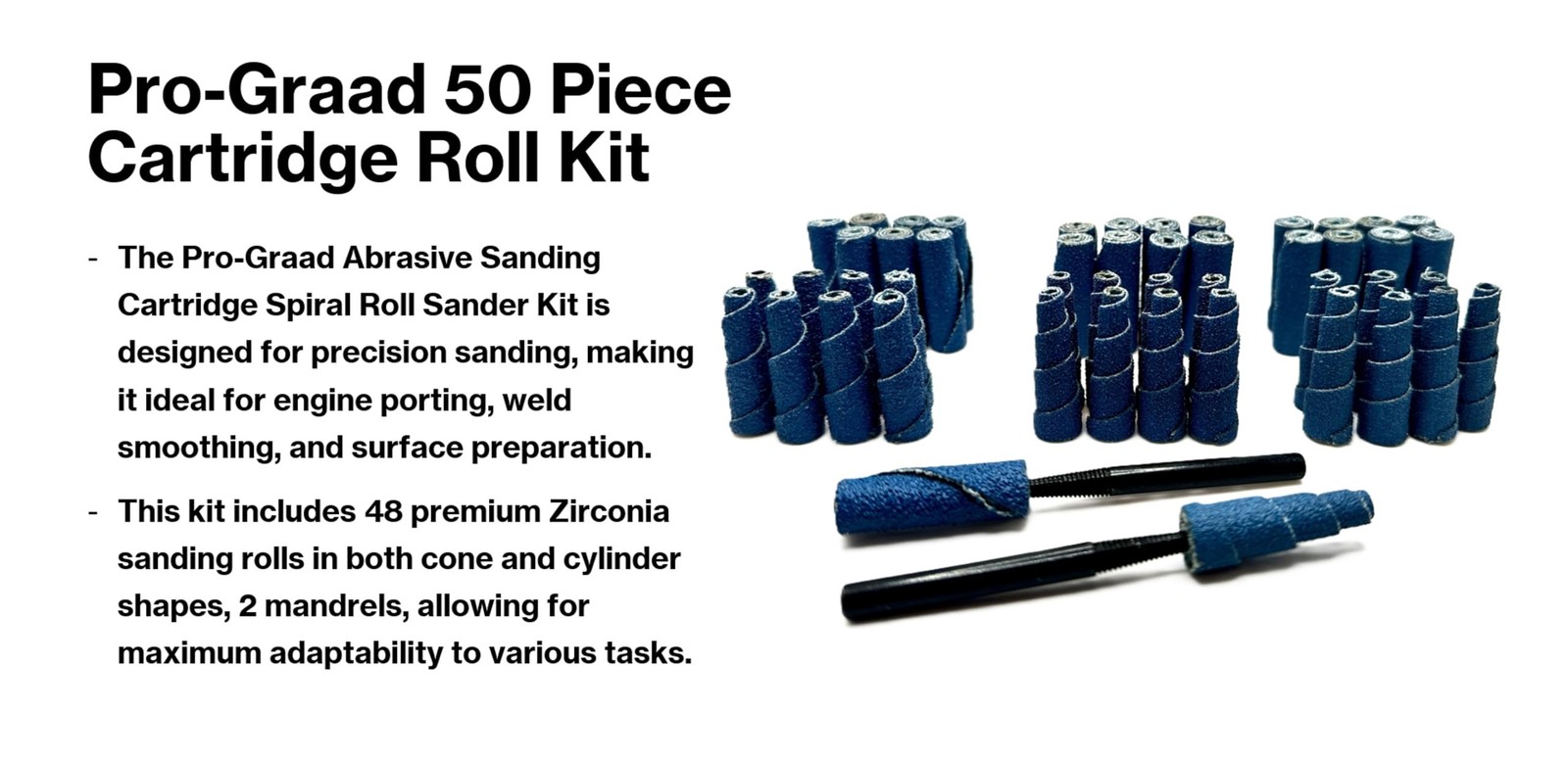 Pro-Graad 50 Piece Zirconia Abrasive Sanding Cartridge Spiral Roll Sander Kit,