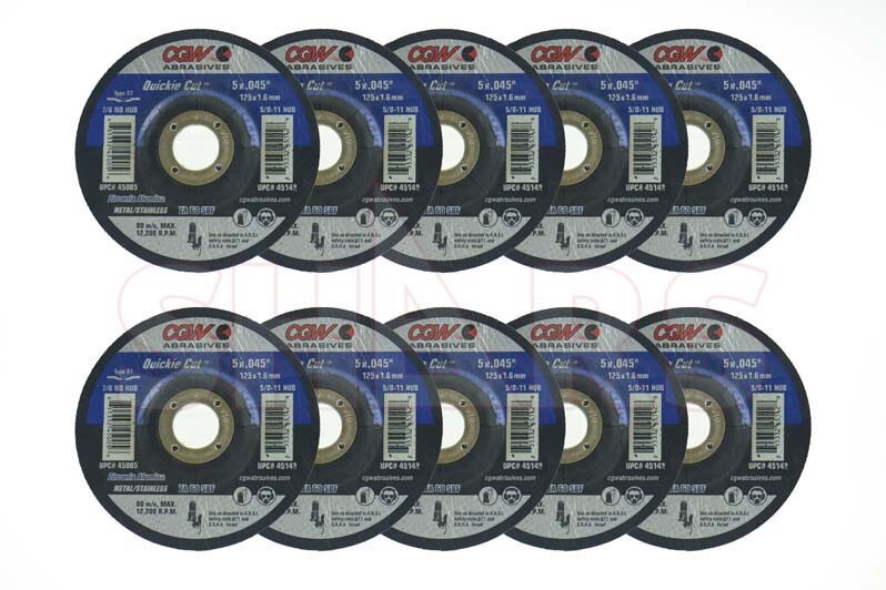 CGW 10 PCS 5 x 0.045 x 7/8 60 Grit Type 27 ZA Quickie Cut Cutoff Wheel ^|