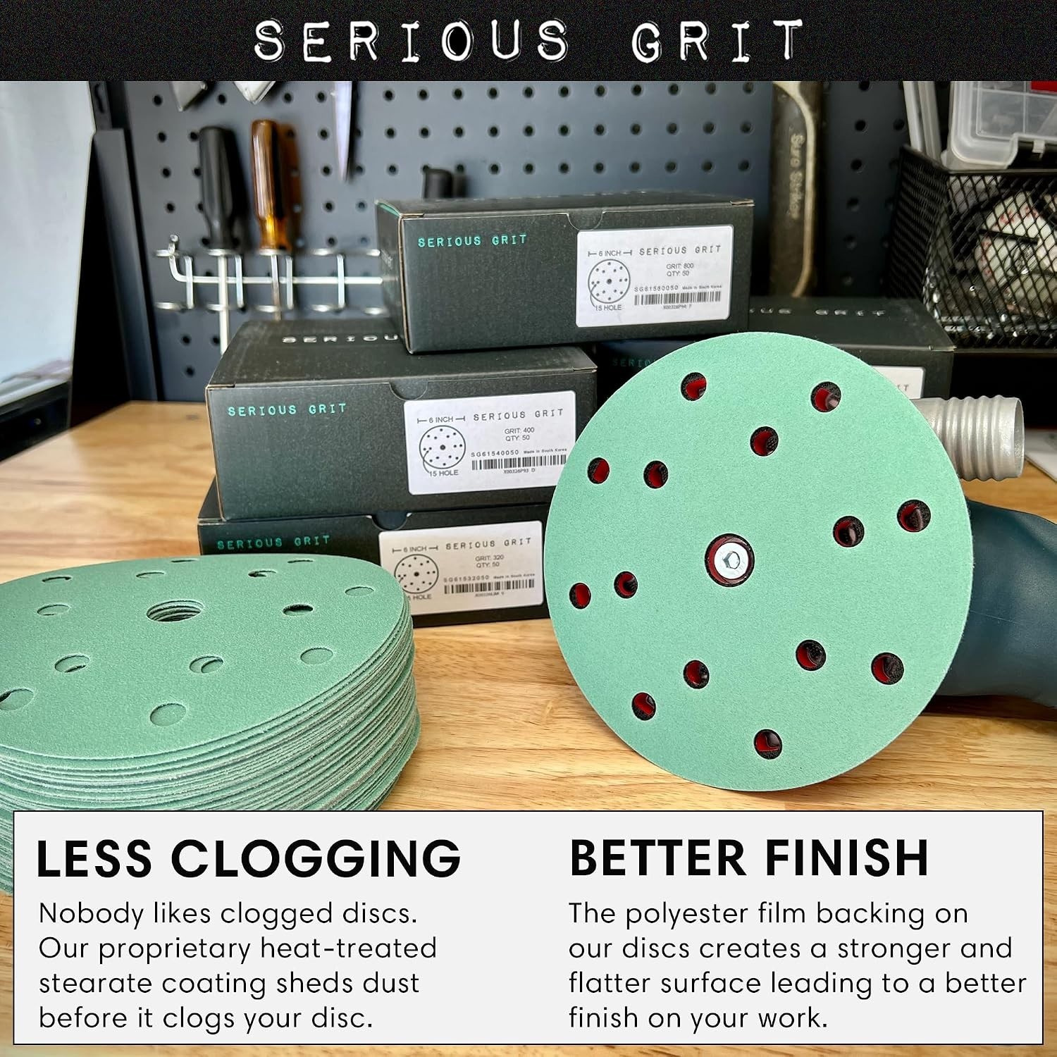 6-Inch 15-Hole Sanding Discs Assortment – 80, 120, 150, 180, 220 Grit