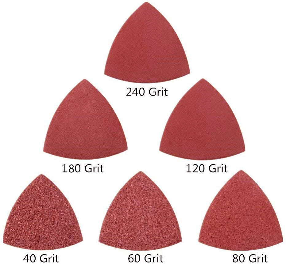 100PCS Triangle Sanding Pads for Oscillating Multi-Tool Hook Loop Sandpaper Disc
