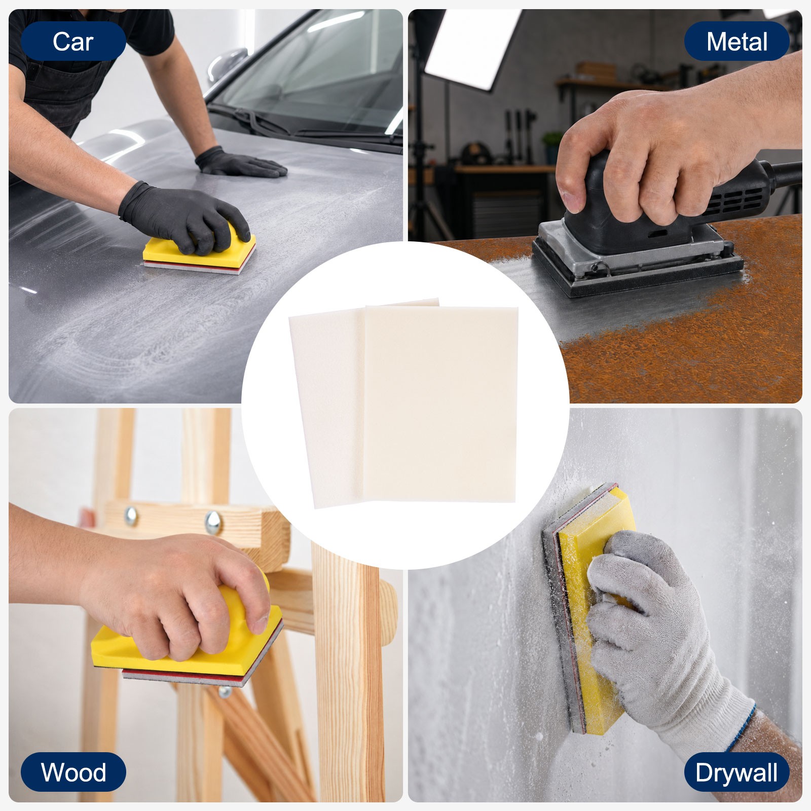 28 Pcs 500-600 Grit 4 x 2.8 Inch Hook & Loop Foam Sanding Blocks, White