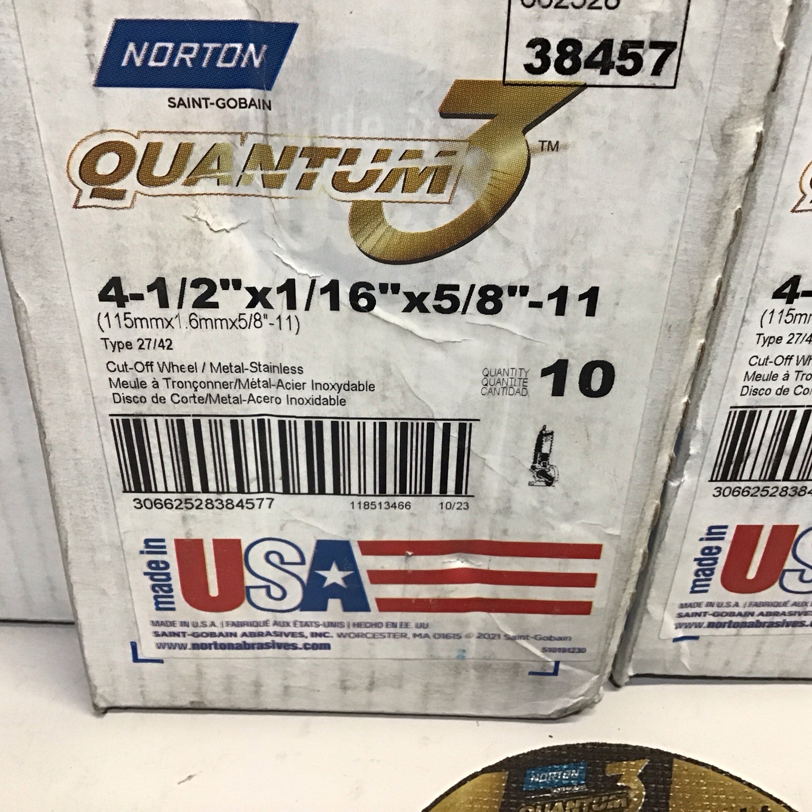 (Lot Of 28) NORTON 66252838457 Cut-Off Wheel,Type27,4 1/2” X 1/16” X 5/8” -11