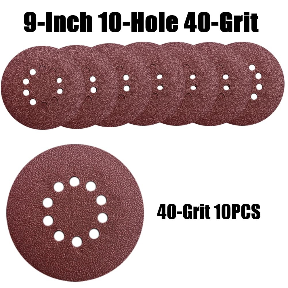 9 Inch 10 Hole Sanding Discs for Drywall Sander – 10 Pack of 40 Grits Drywall…