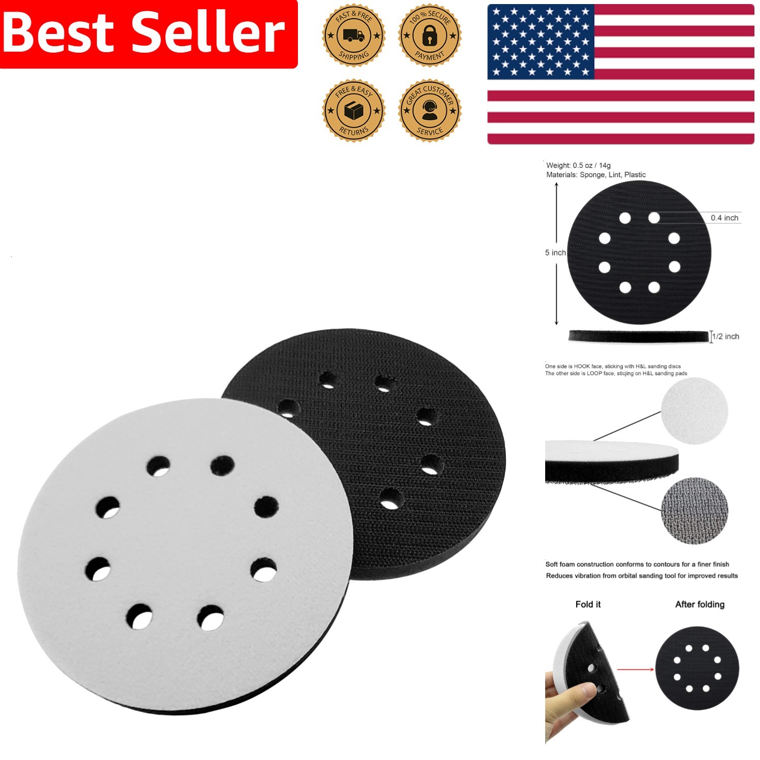 5 Inch 8 Hole Orbital Sander Backing Pad Foam Soft Interface