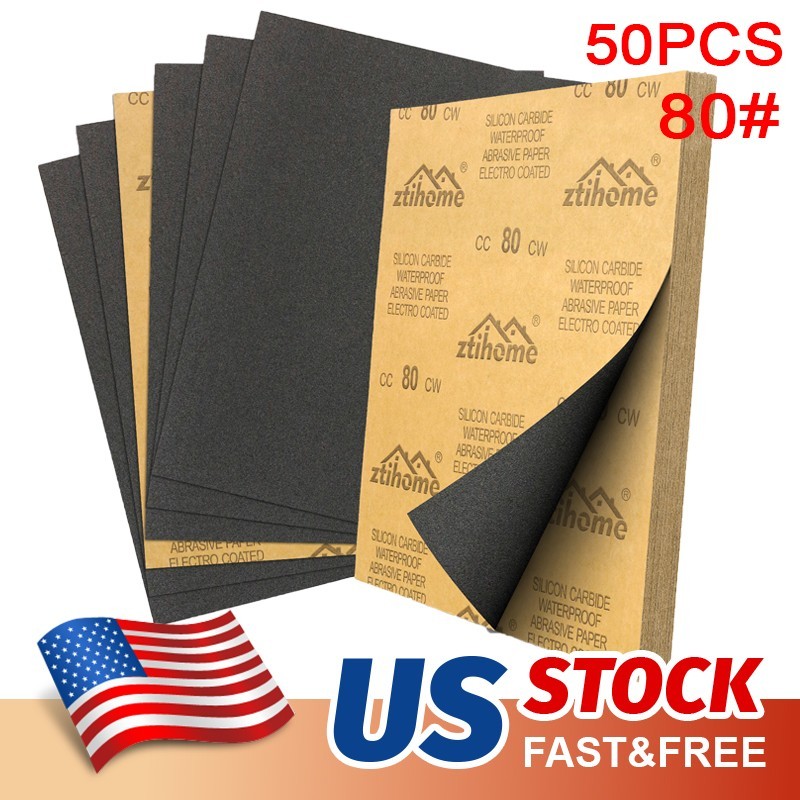 50Pcs Wet Dry Sandpaper 80 Grit Automotive Wood Metal Polishing Very Coarse US