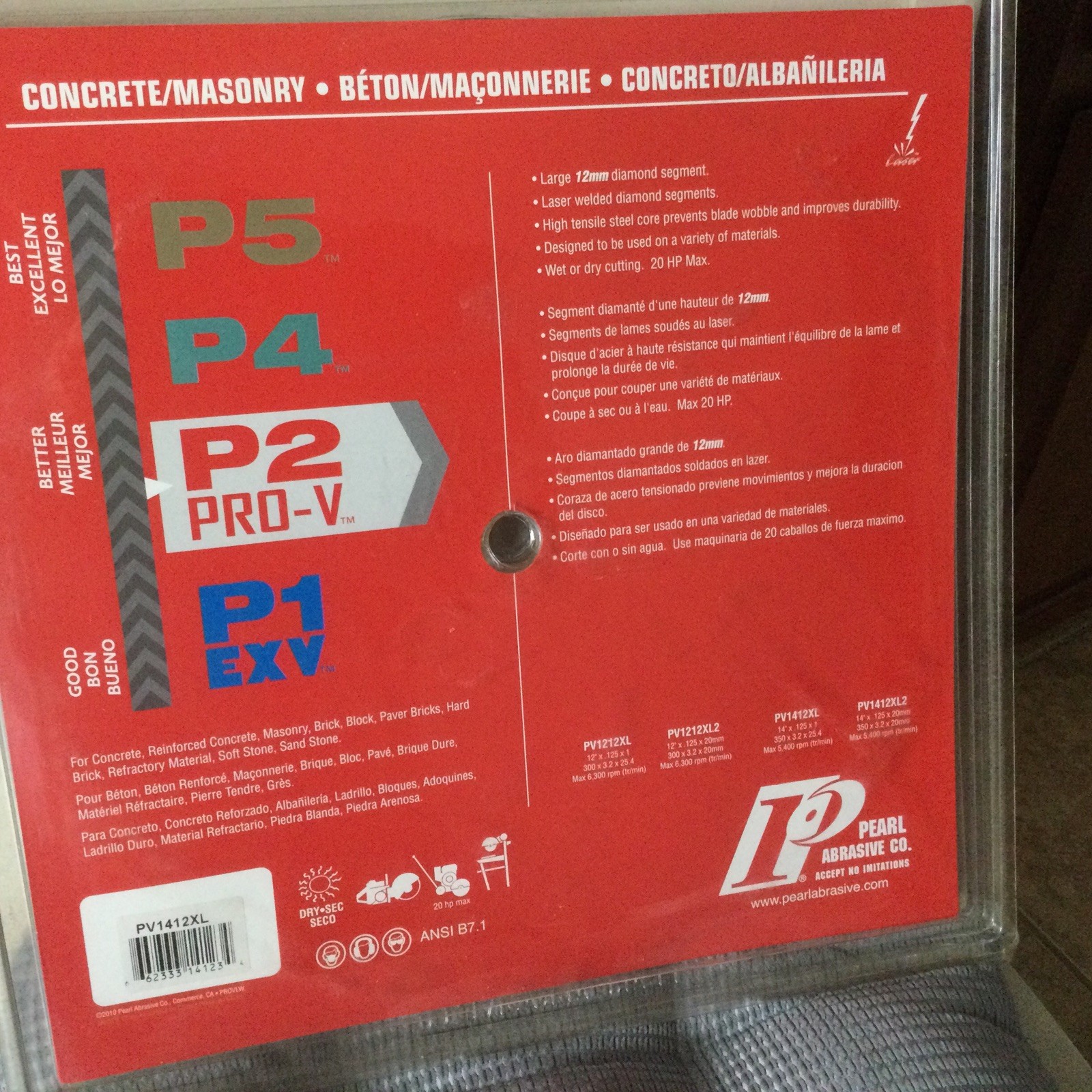 Pearl Abrasive P2 Pro-V PV1412XL Concrete and Masonry Segmented Blade 14 x .125
