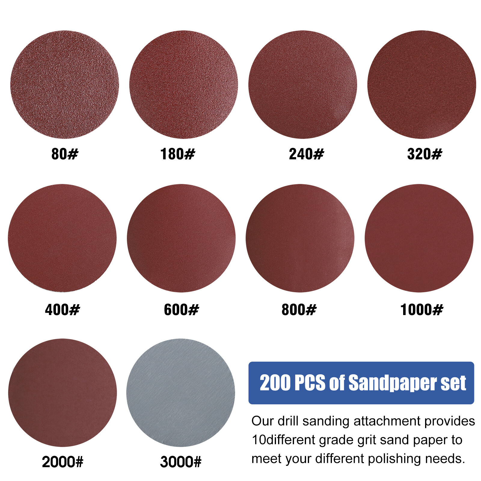 100-303Pcs 2″ Sanding Disc Hook Loop Sander Paper Backer Pad + Drill Adapter Kit