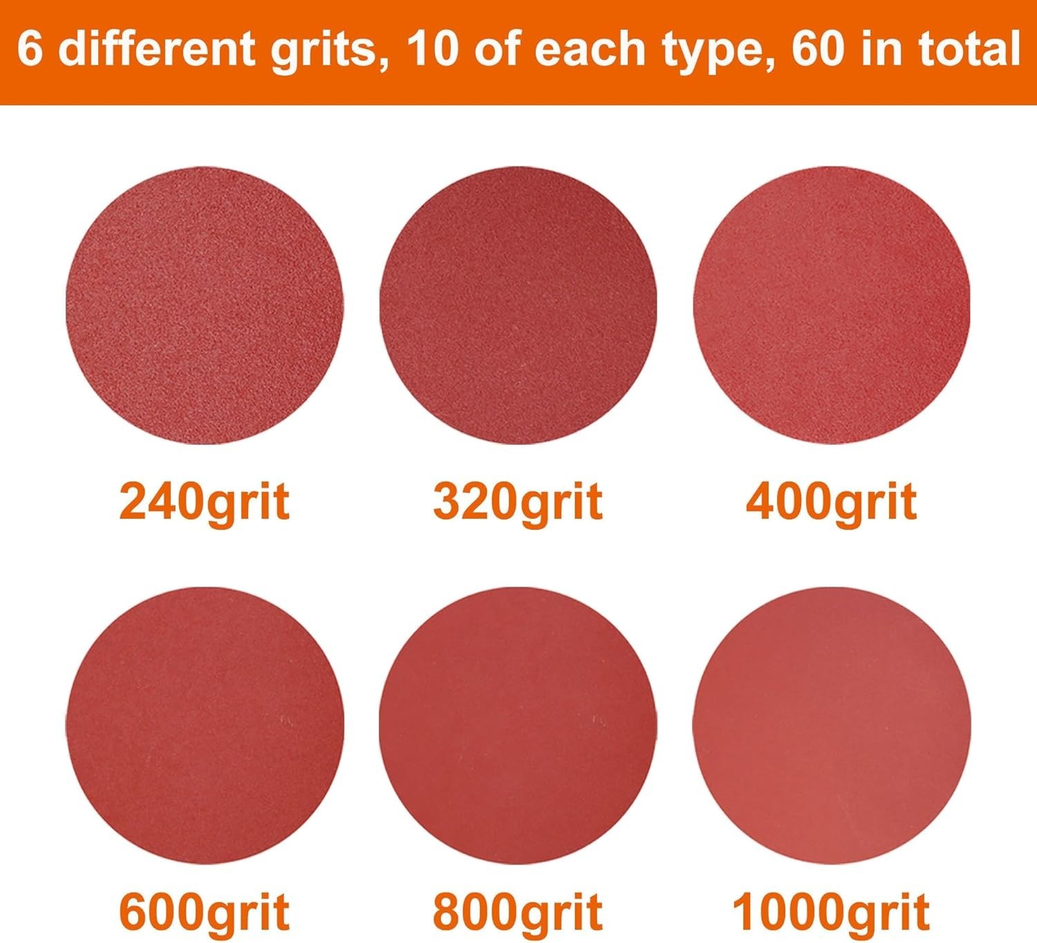60Pcs Sanding Discs 5 Inch 8 Holes, 1000/800/600/400/320/240 Grit Sandpaper f…