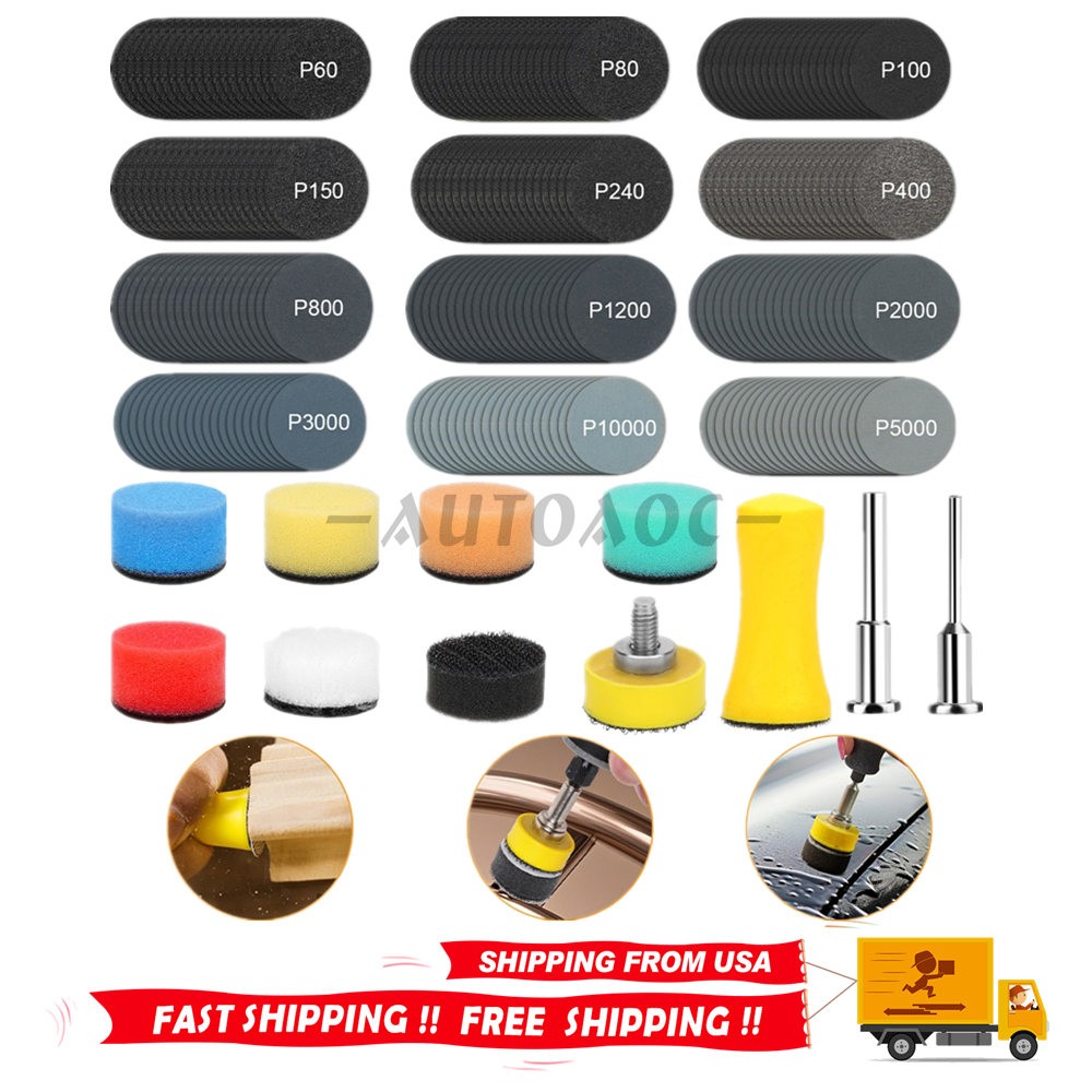 1 inch Sanding Discs 60-10000 Grit For Drill Wet Dry Hook Loop Sandpaper 250PCS