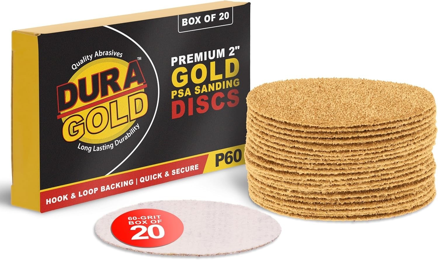 2″ Gold Hook & Loop Sanding Discs – 60 Grit Box of 20 – High-Performance Extr…