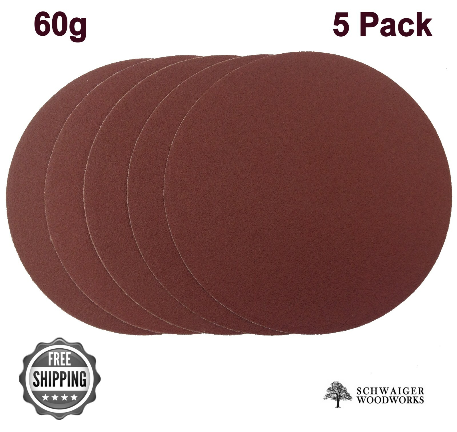 9″ inch Sanding Disc, 60 grit, 5 Pack, Peel & Stick, AL Oxide for Disc Sanders