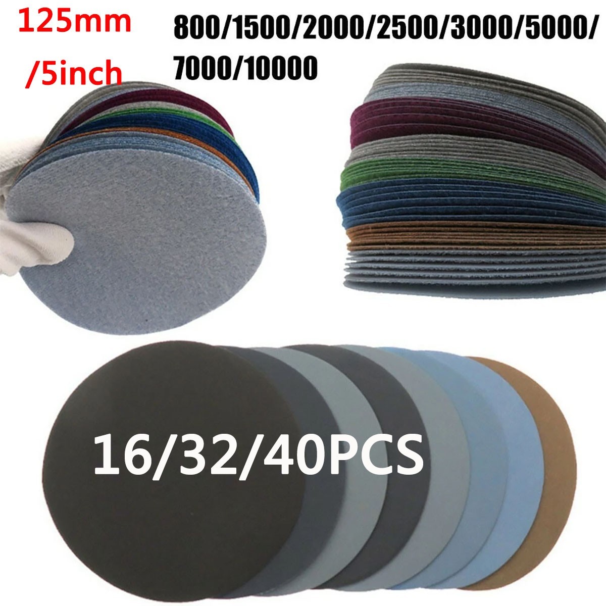 125mm 800-10000 Grit Round Sanding Discs Hook Loop Sanding Paper Buffing Sheet