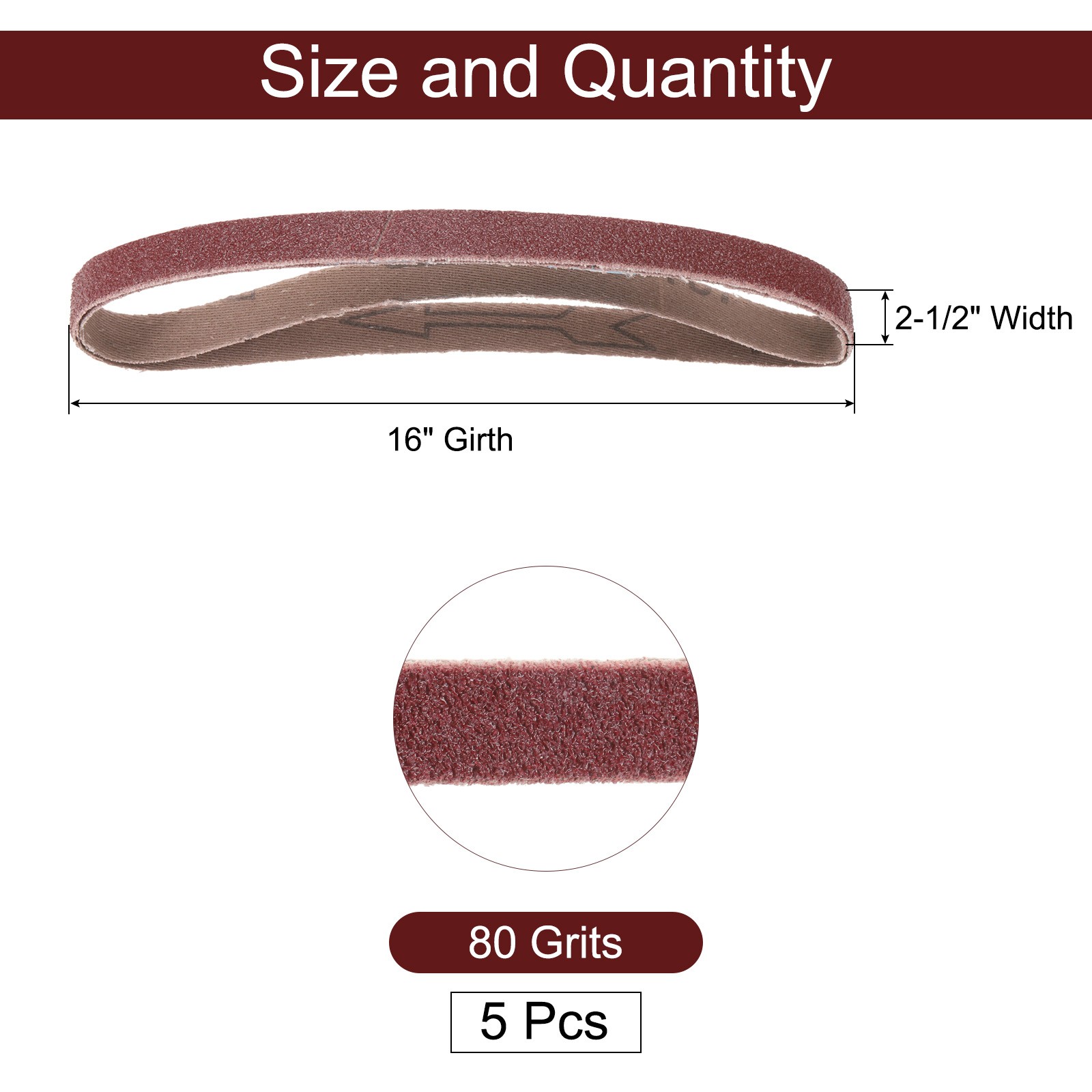 5pcs 2-1/2″ x 16″ Sanding Belts 80 Grits Aluminum Oxide Abrasive Sander Belt