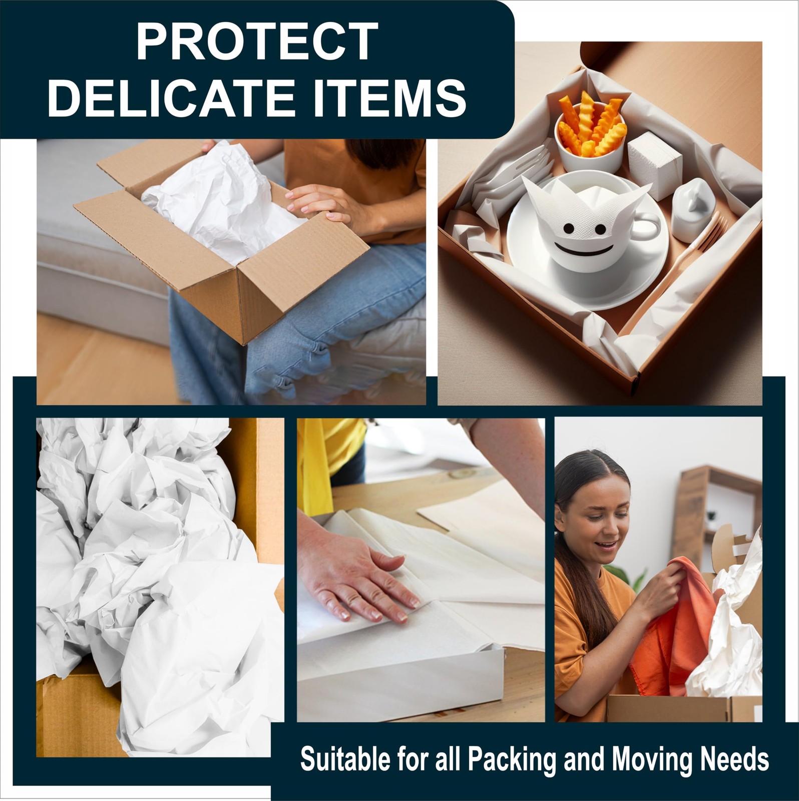 White Bulk Packing Paper Sheets for Moving | 640 sheets | 27″ x 17″ | 20 lb | Tw