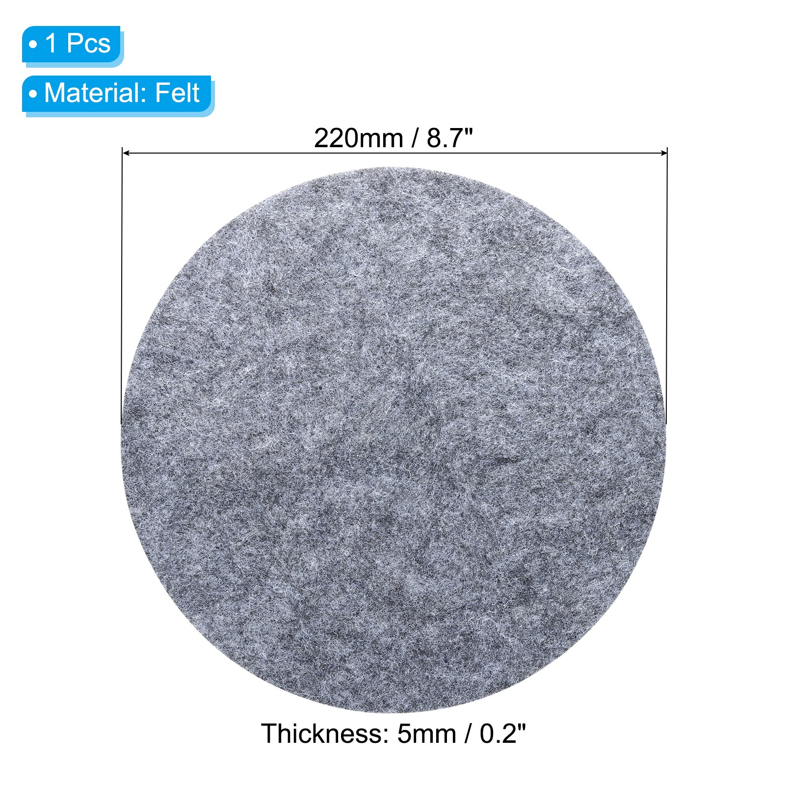 8.7″ Diameter Adhesive Non-Slip Backed Felt, 5mm Thickness, Gray