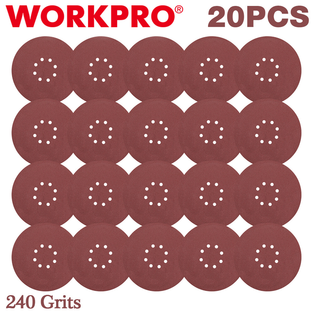 WORKPRO 20PCS 9″ 8 Hole Hook-and-Loop Sanding Discs 240 Grit Sandpaper New