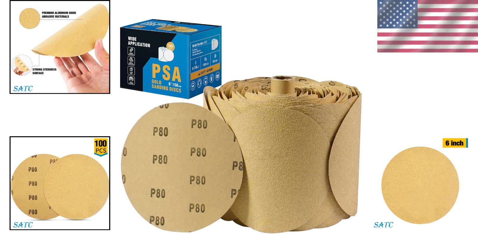 100 PCS 6 Inch PSA Sanding Discs – 80 Grit Adhesive Sandpaper for Versatile Use