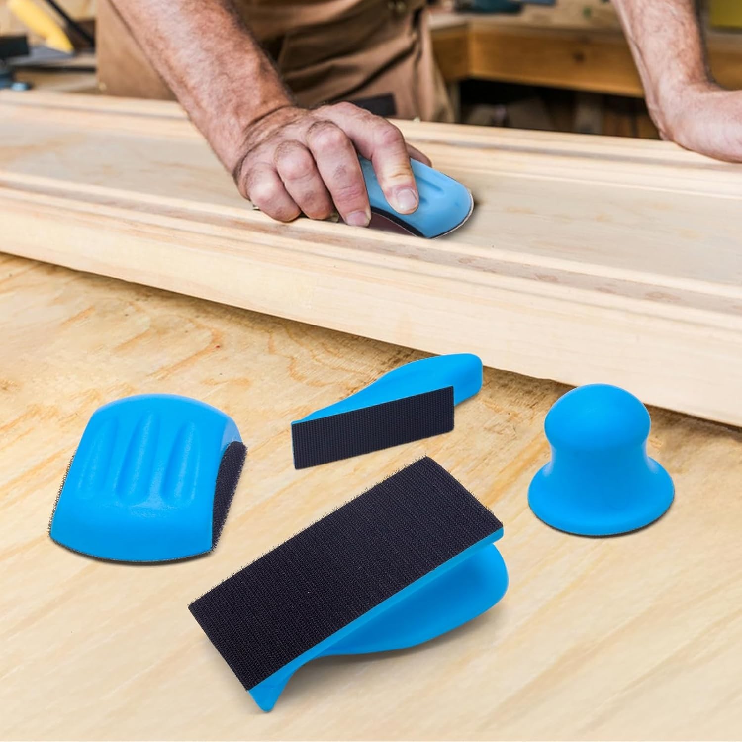 4PCS Hand Sanding Blocks Hook and Loop, 5 Inch Mouse Sanding Block and 5.3″ H…