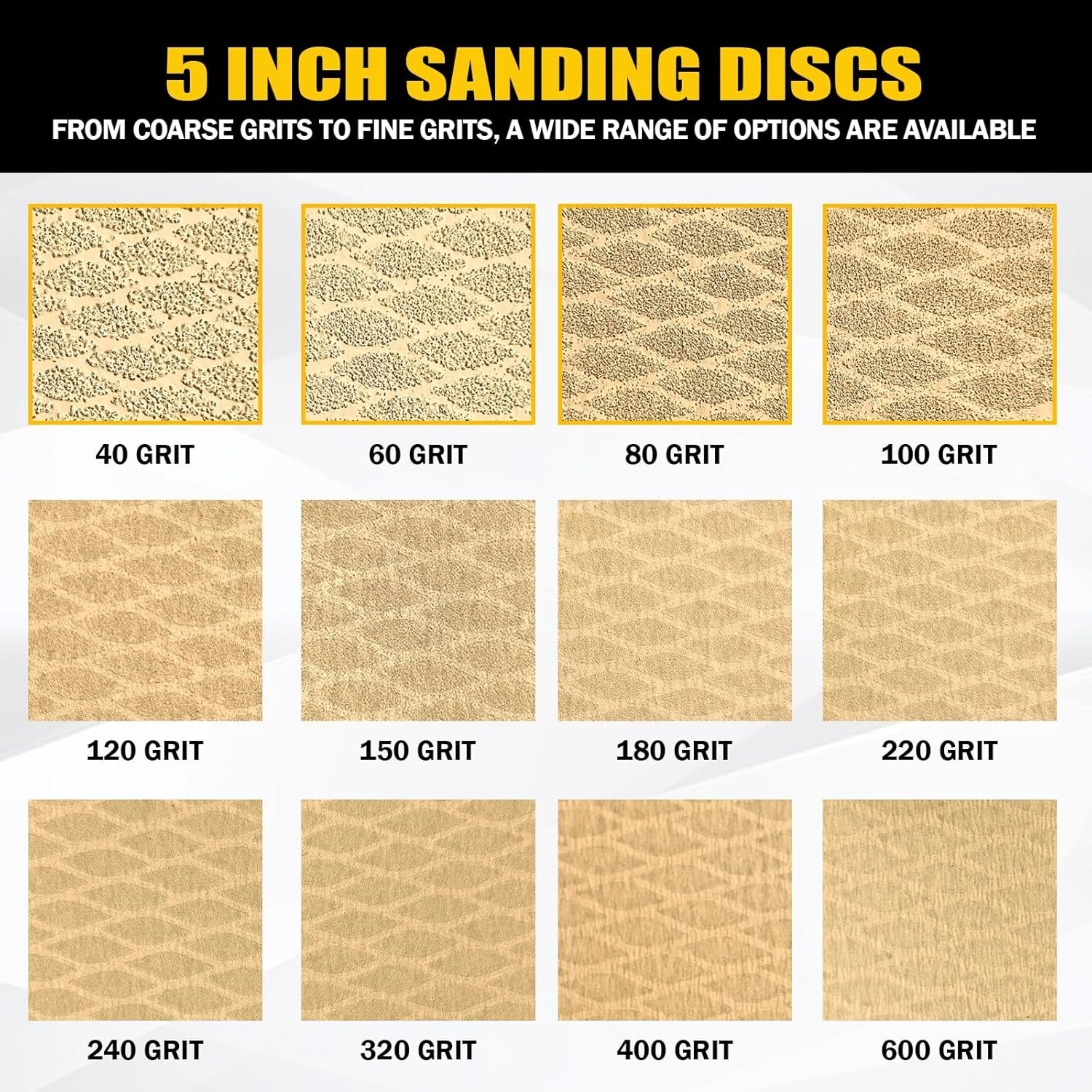 130Pcs 5 Inch 8-Hole Hook&Loop Sanding Discs, 220 Grit Diamond Yellow Sand, D…