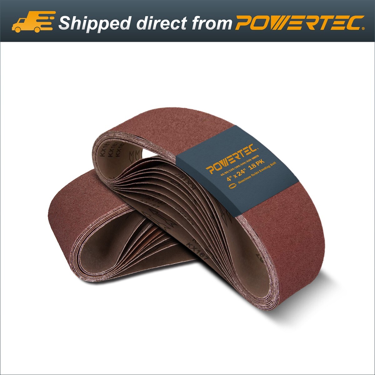 POWERTEC 18pcs 4 x 24″ A/O Sanding Belt Assortment (40,80,120,180,240,320 Grit)
