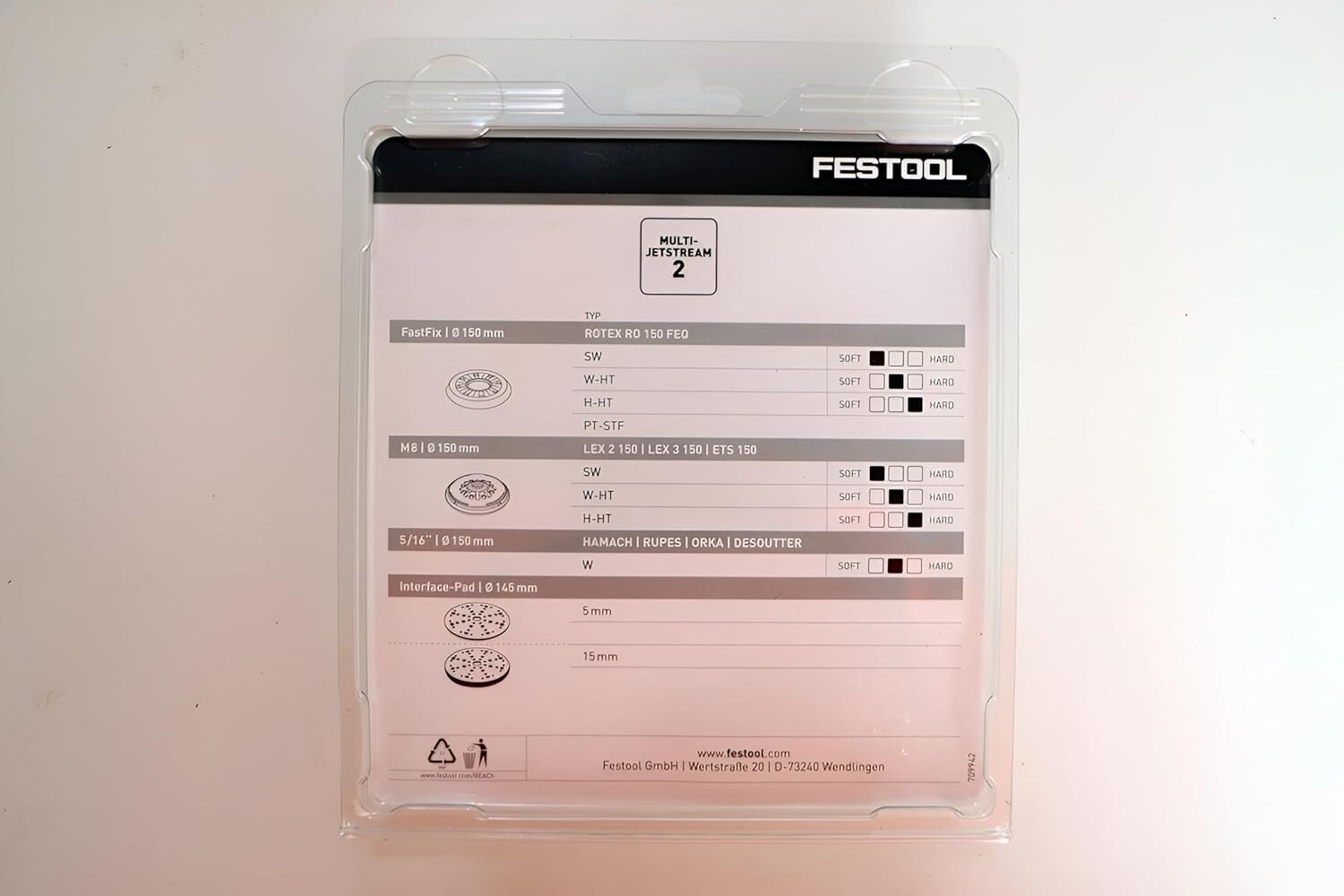 Festool 202460 Hard Sander Backing Pad FUSION-TEC ST-STF D150 / MJ2-M8-H-HT