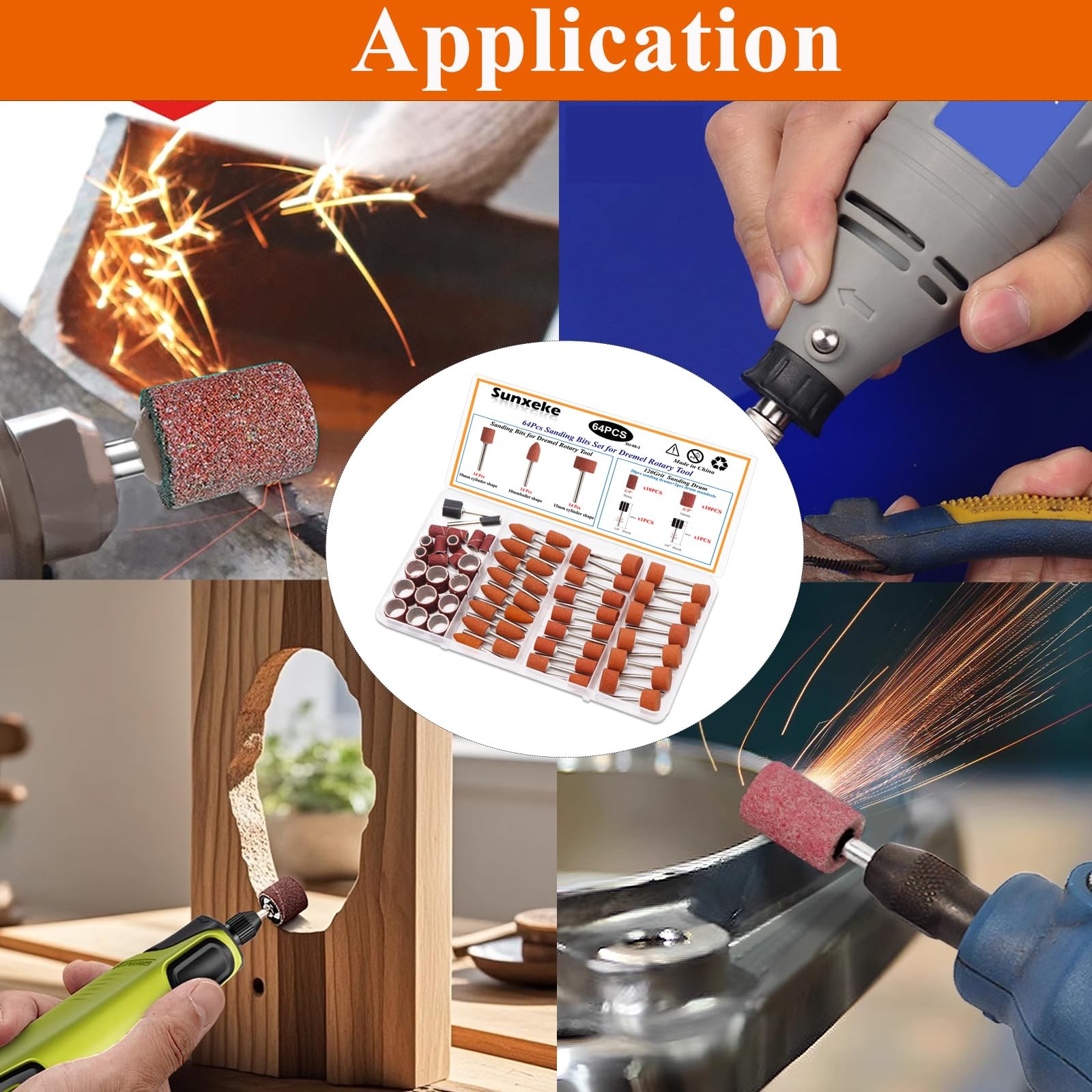 64Pcs Sanding Bits for Dremel Rotary Tool, Grinding Stones with 1/8 Inch Shan…