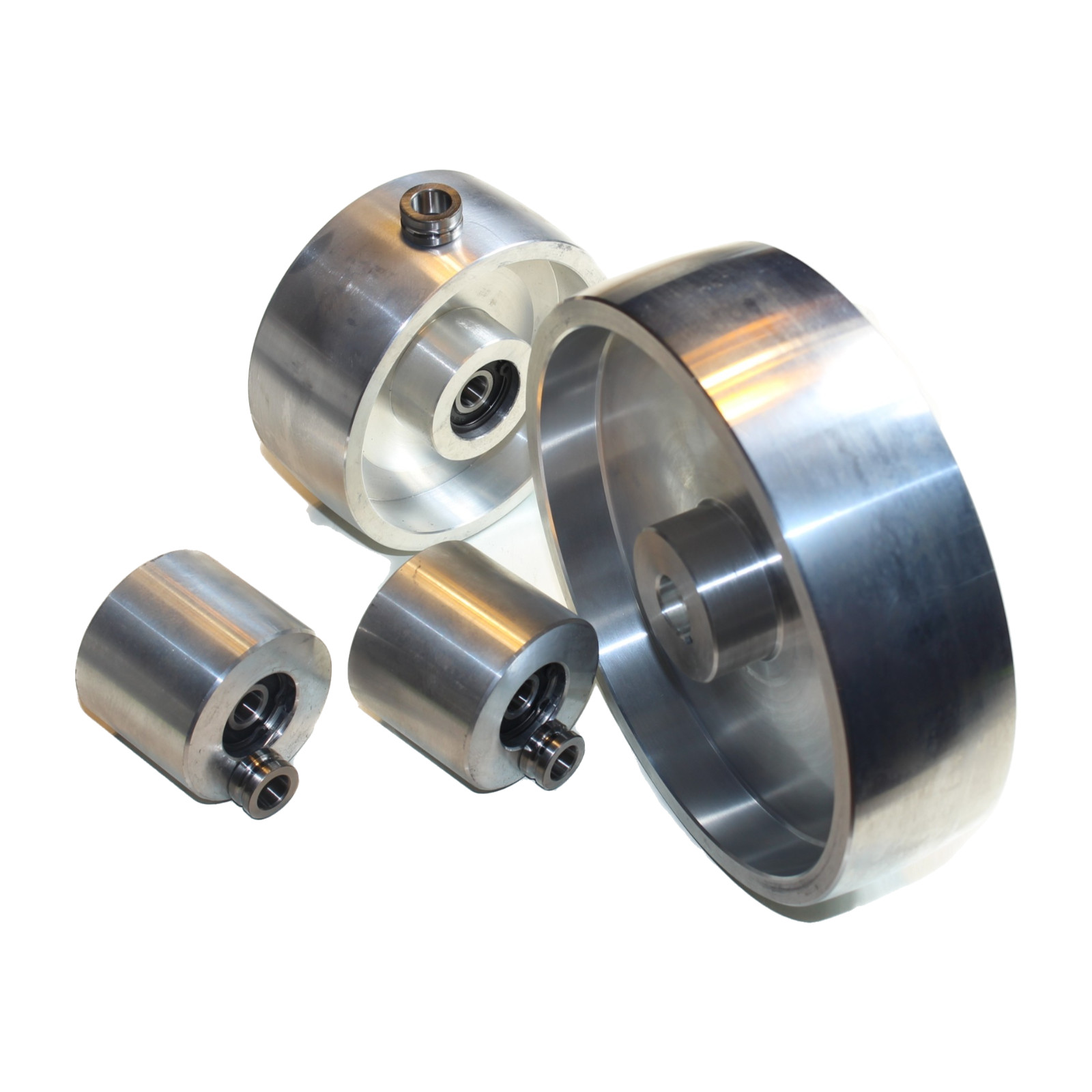 2×72″ Belt Grinder Wheel Set – 7.8″ Drive-5/8″ Shaft – 5.1″ Tracking- 2.5″ Idler