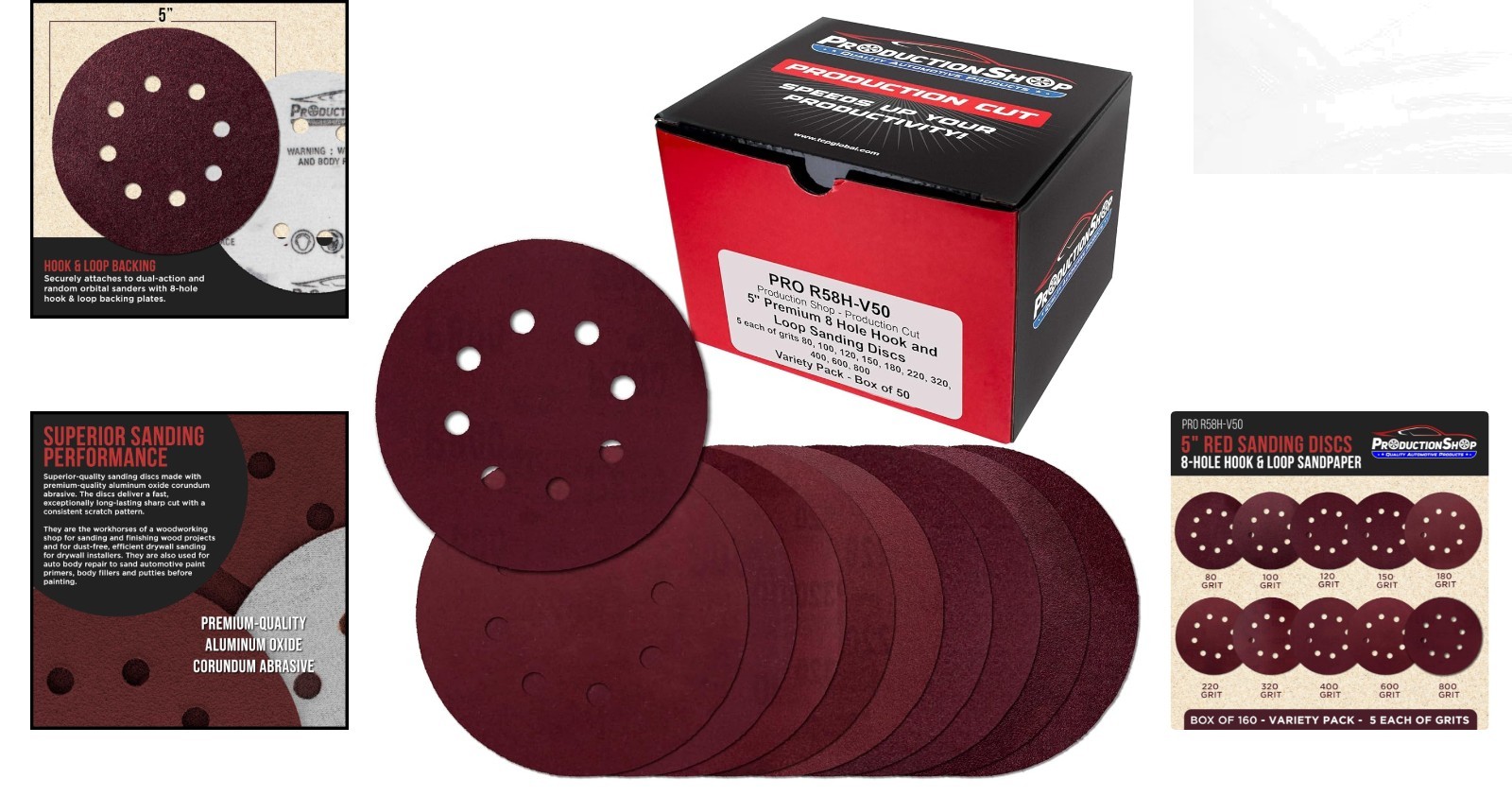 Ultimate 50-Pack 5″ Red 8-Hole Sanding Discs – Multiple Grit Options Available
