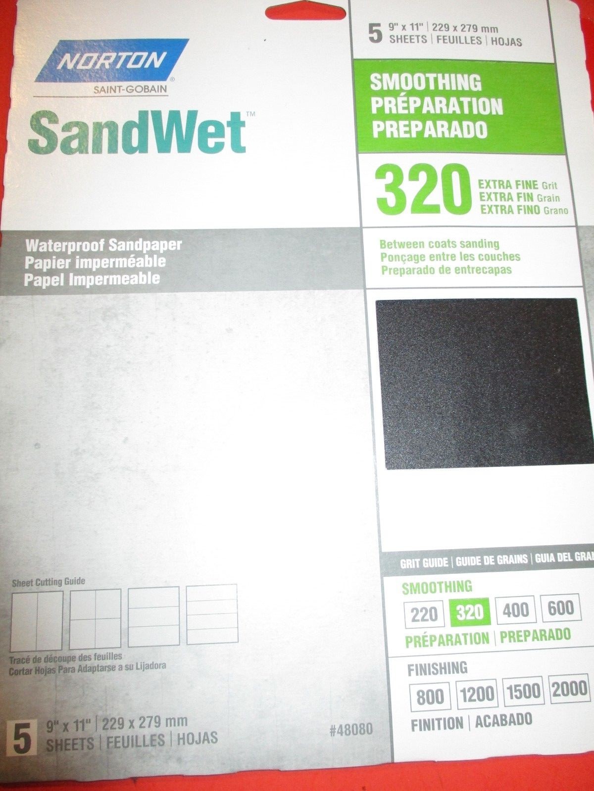 Norton 48080 -9″ x 11″ Extra Fine 320 Grit Wet Sanding Sheets-LOT OF- 20–4 PKS