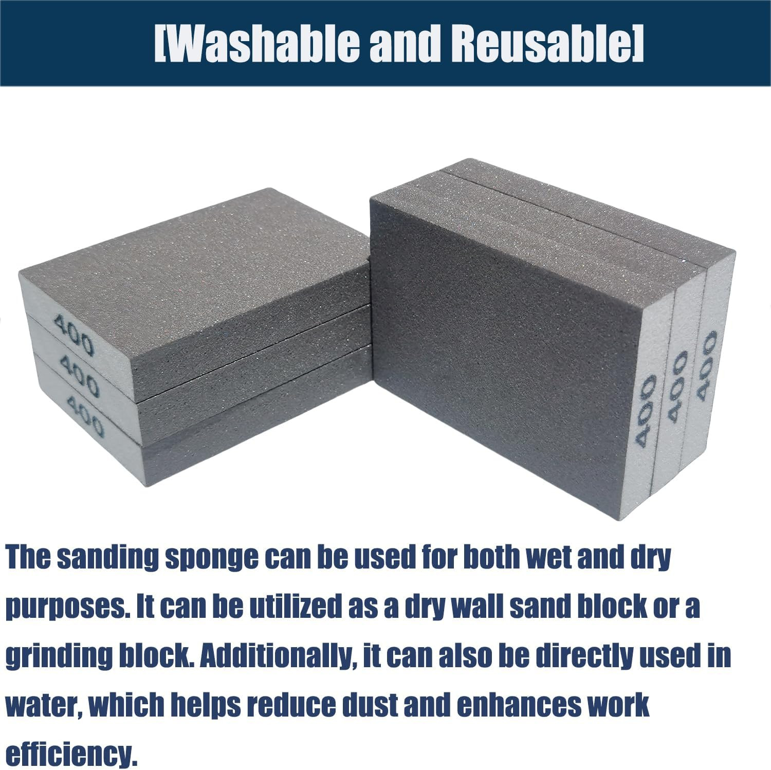 Sanding Sponges 6 Pack 400 Grit Superfine Wet Dry Hand Blocks Wood Metal Polish